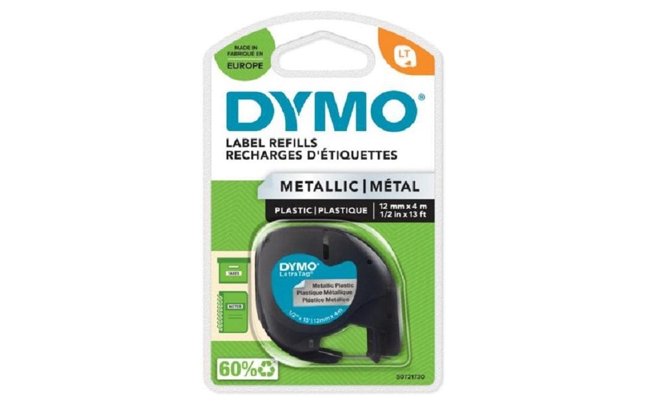 DYMO Schriftband – 12 mm × 4 m, silber, schwarz