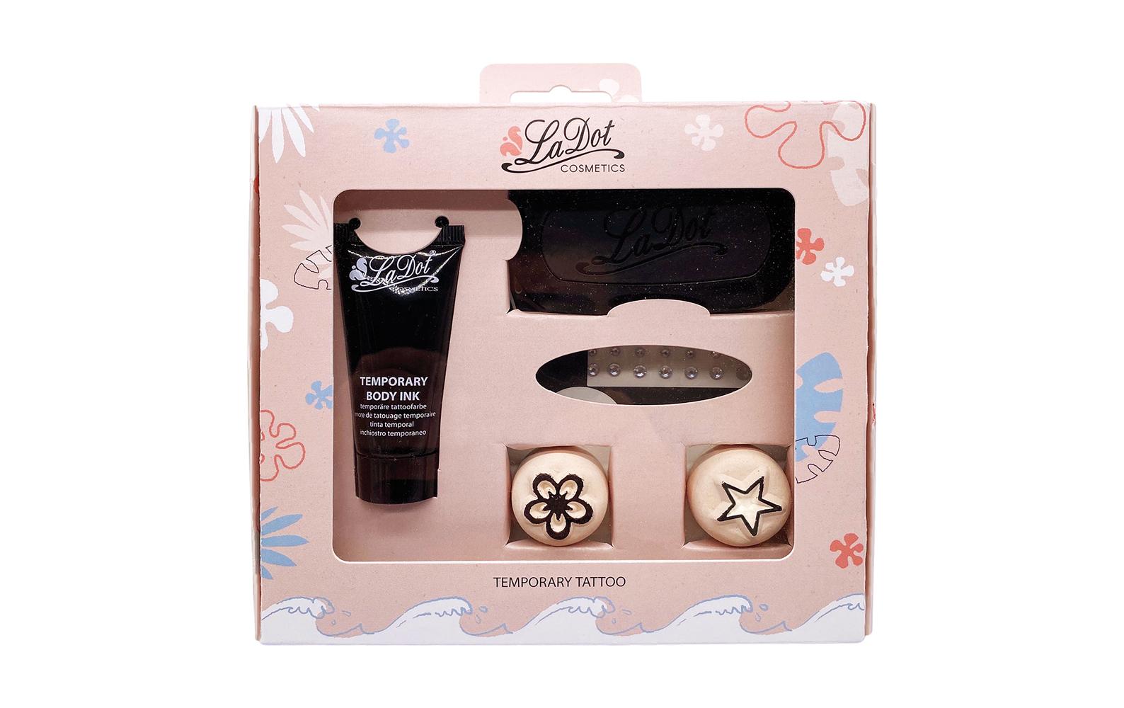 LaDot Schminkset – Tattoostempel – 15 ml – inkl. 2 Stempel, Schablonen und Strasssteine