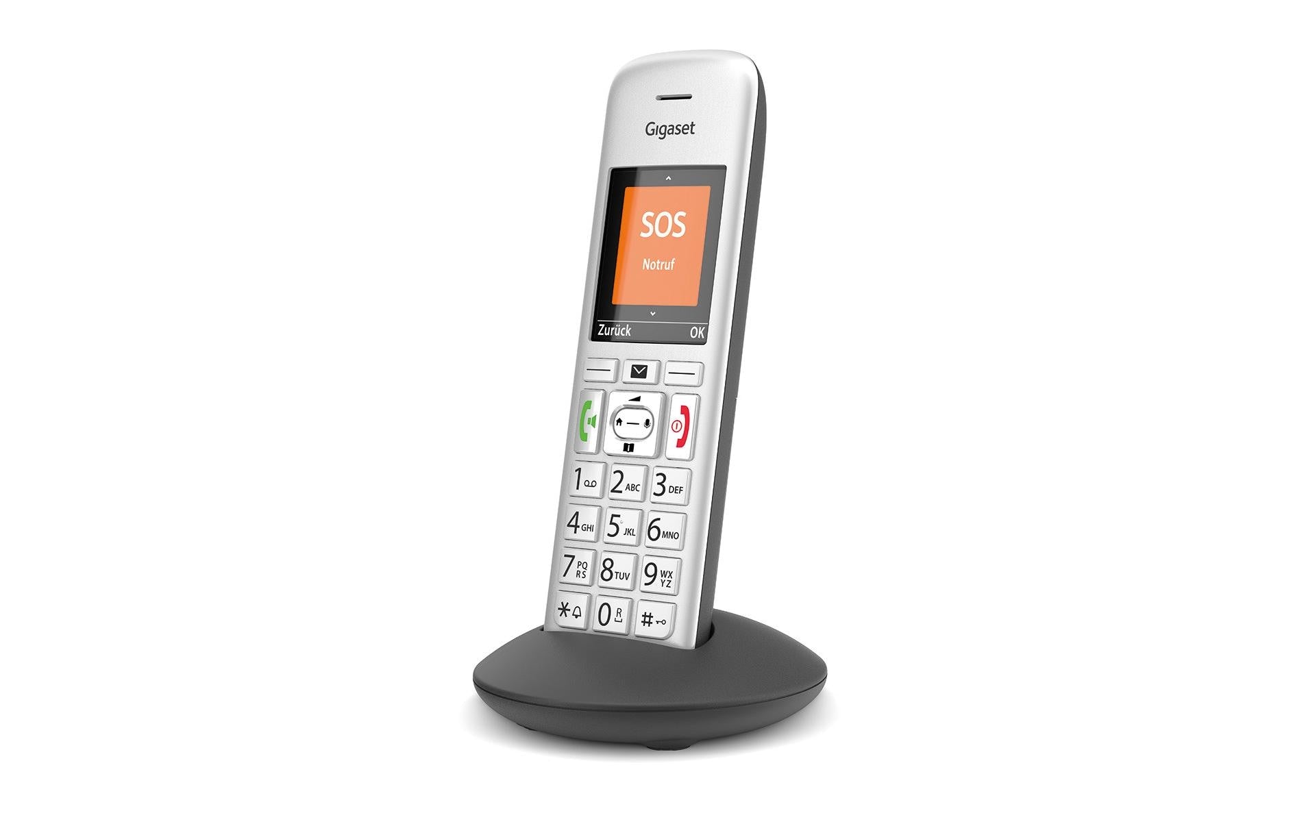 Gigaset E390 HX – WLAN-Telefon (Handgerät), inkl. Ladeschale, Silber