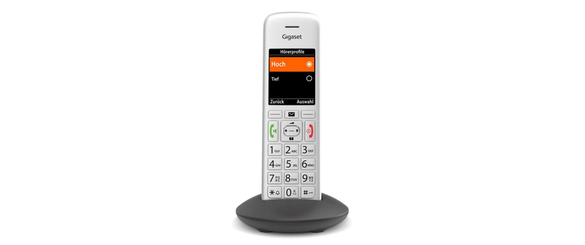 Gigaset E390 HX – WLAN-Telefon (Handgerät), inkl. Ladeschale, Silber