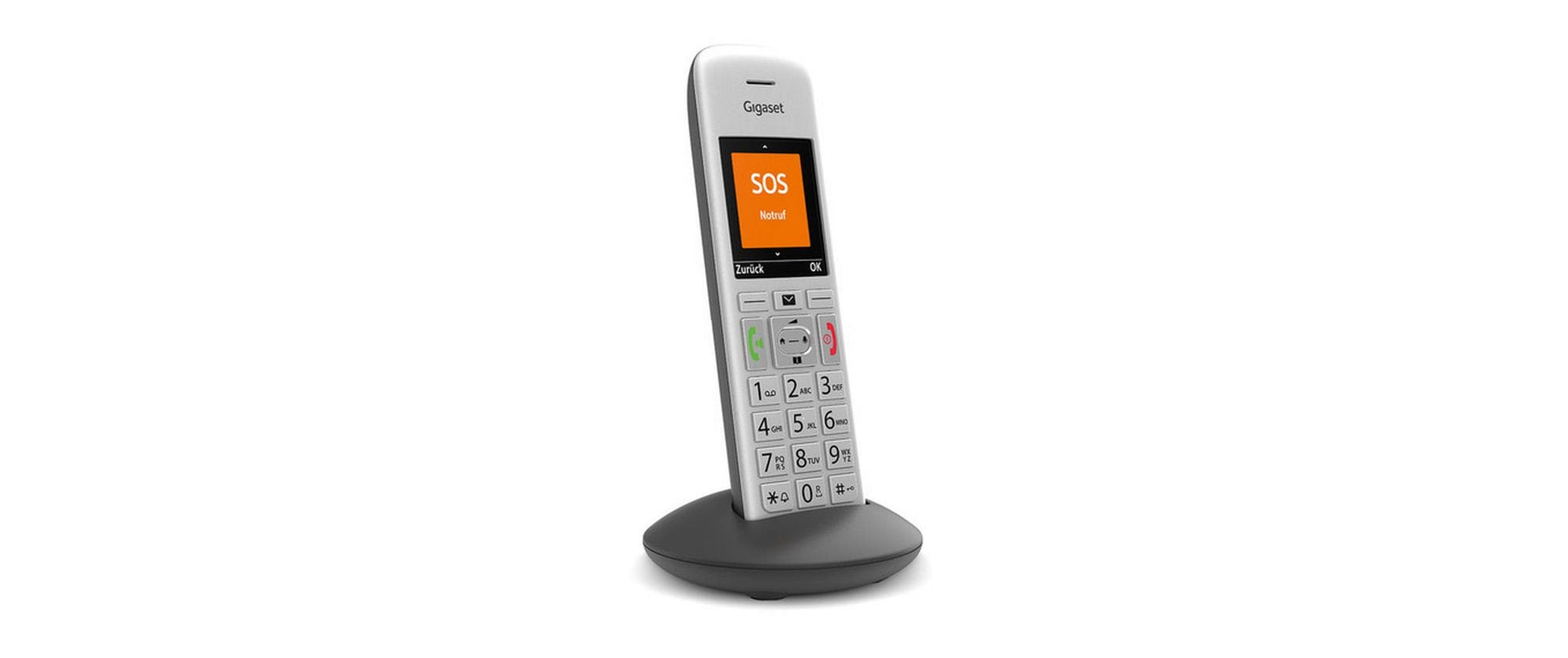 Gigaset E390 HX – WLAN-Telefon (Handgerät), inkl. Ladeschale, Silber