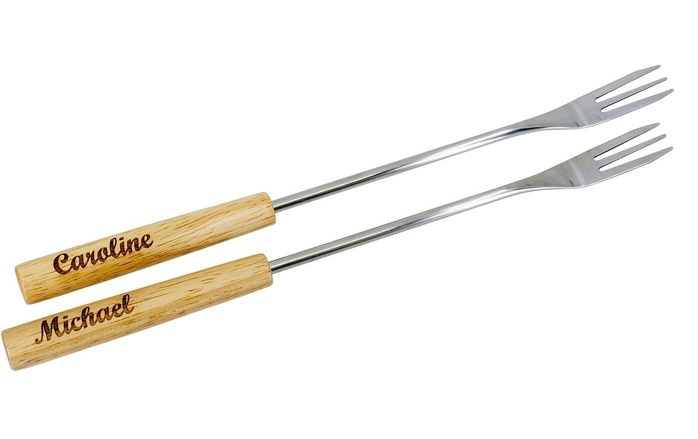 Kadastar Fonduegabeln – 6er-Set, Edelstahl, Holzgriff, Hellbraun, FSC, für Käsefondue
