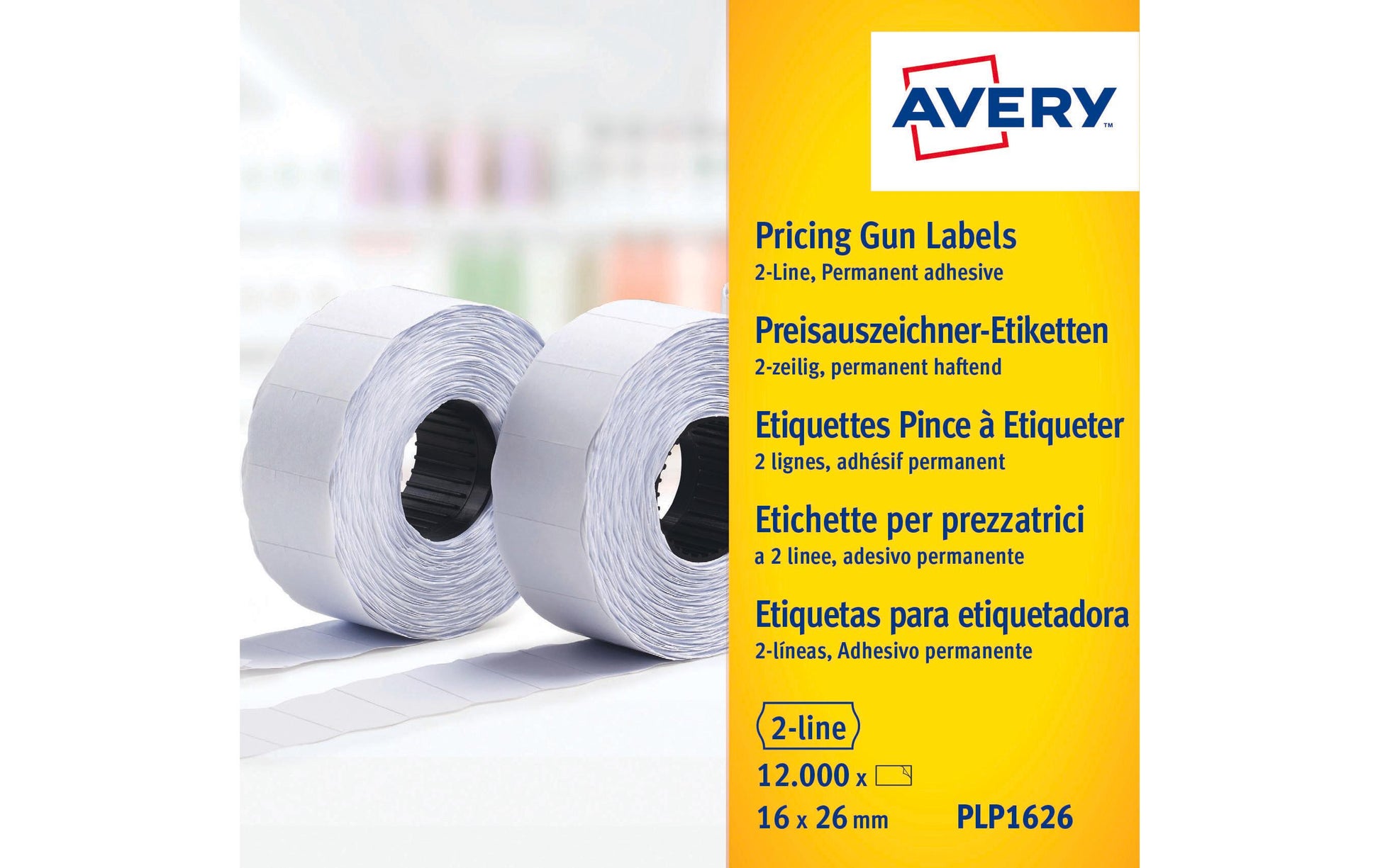 Avery Etiketten für Preisauszeichner – 26 × 16 mm, permanent, weiss, 10 Rollen (12'000 Stk.)