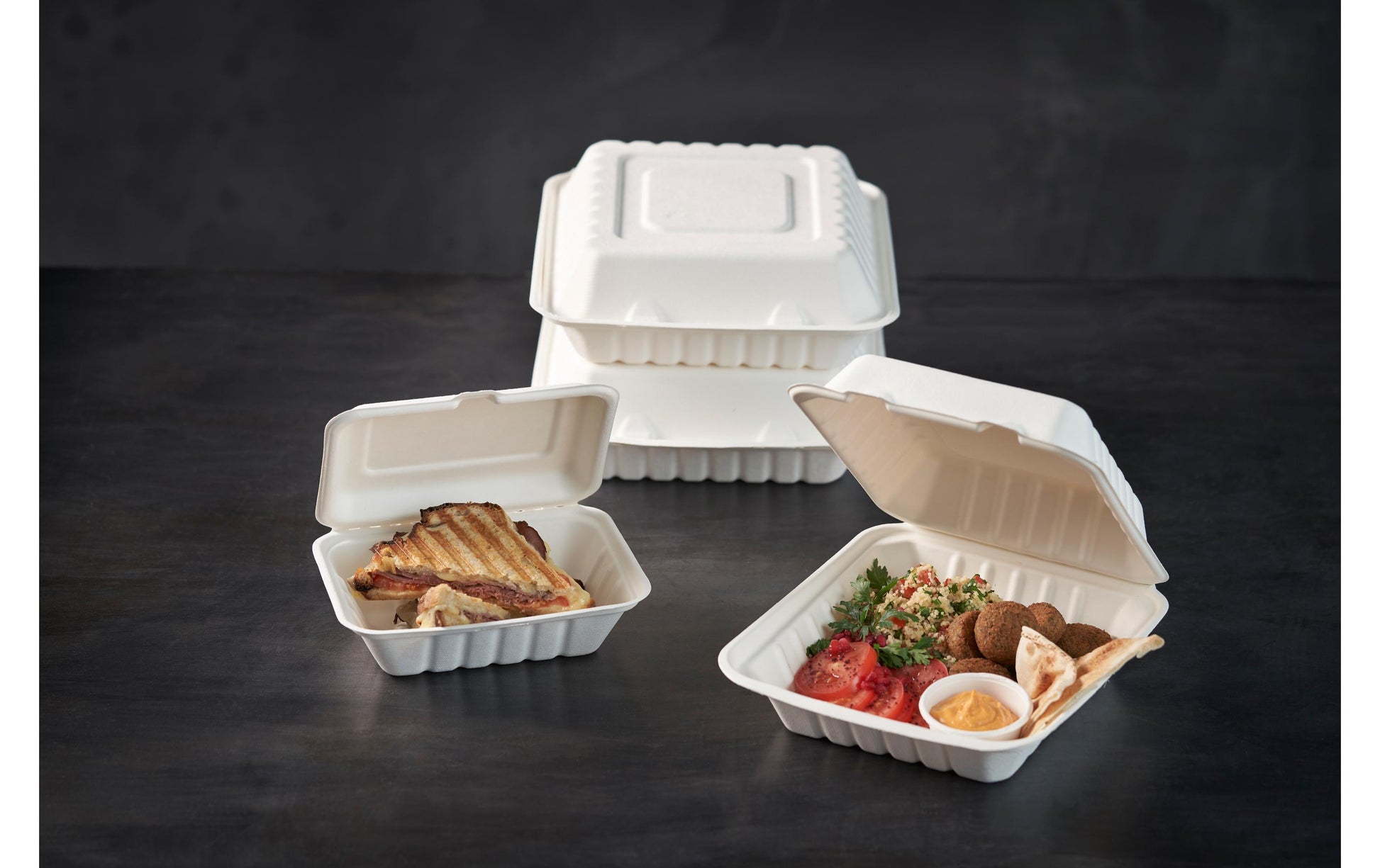 BioPak Take-away-Box, Bagasse (Zuckerrohr), 2-geteilt – 770 ml, 241 × 163 × 65 mm, weiss – 50 Stk.
