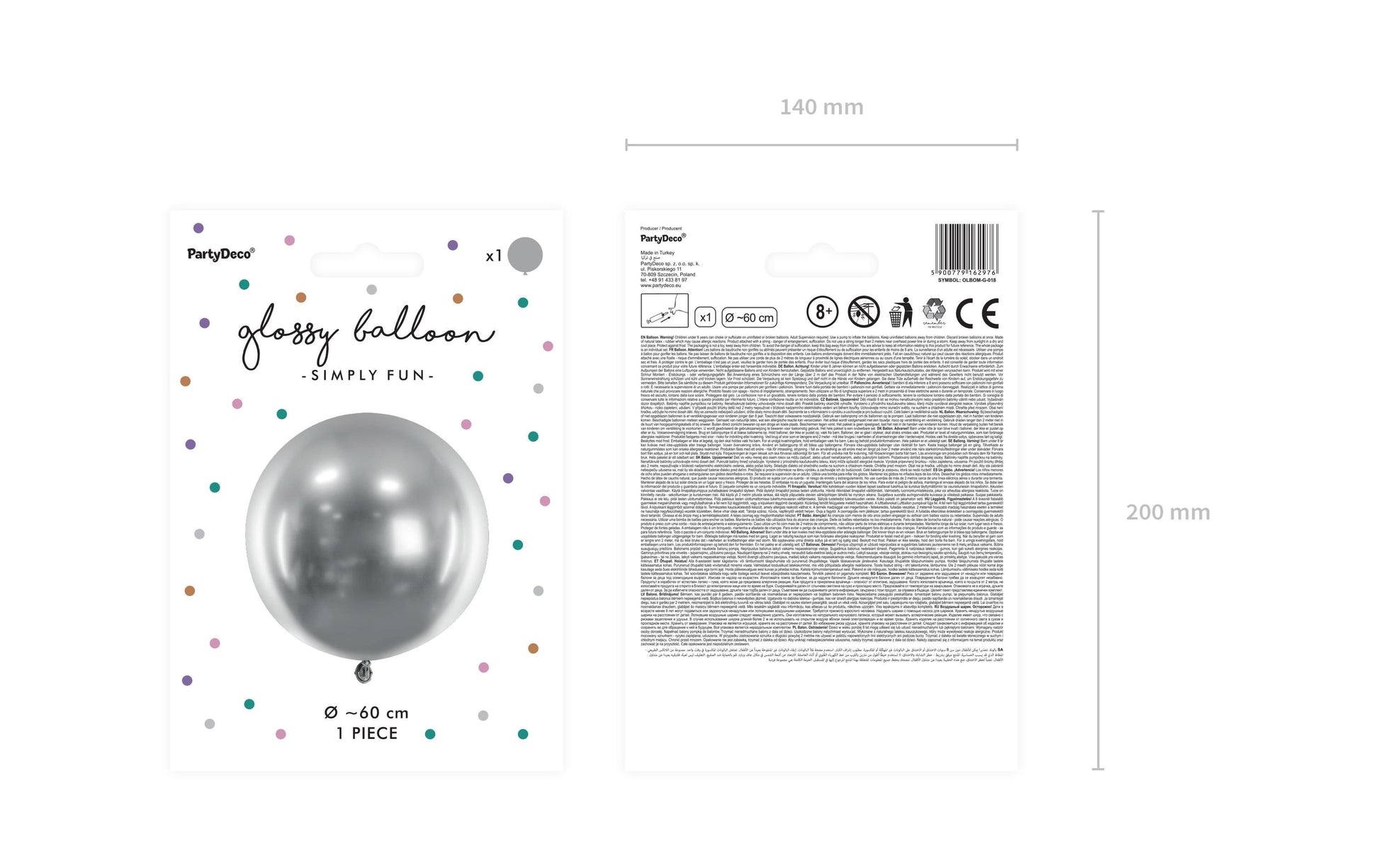 PartyDeco Hochzeitsballons – Silber – Ø 60 cm – Latex – 1 Stück