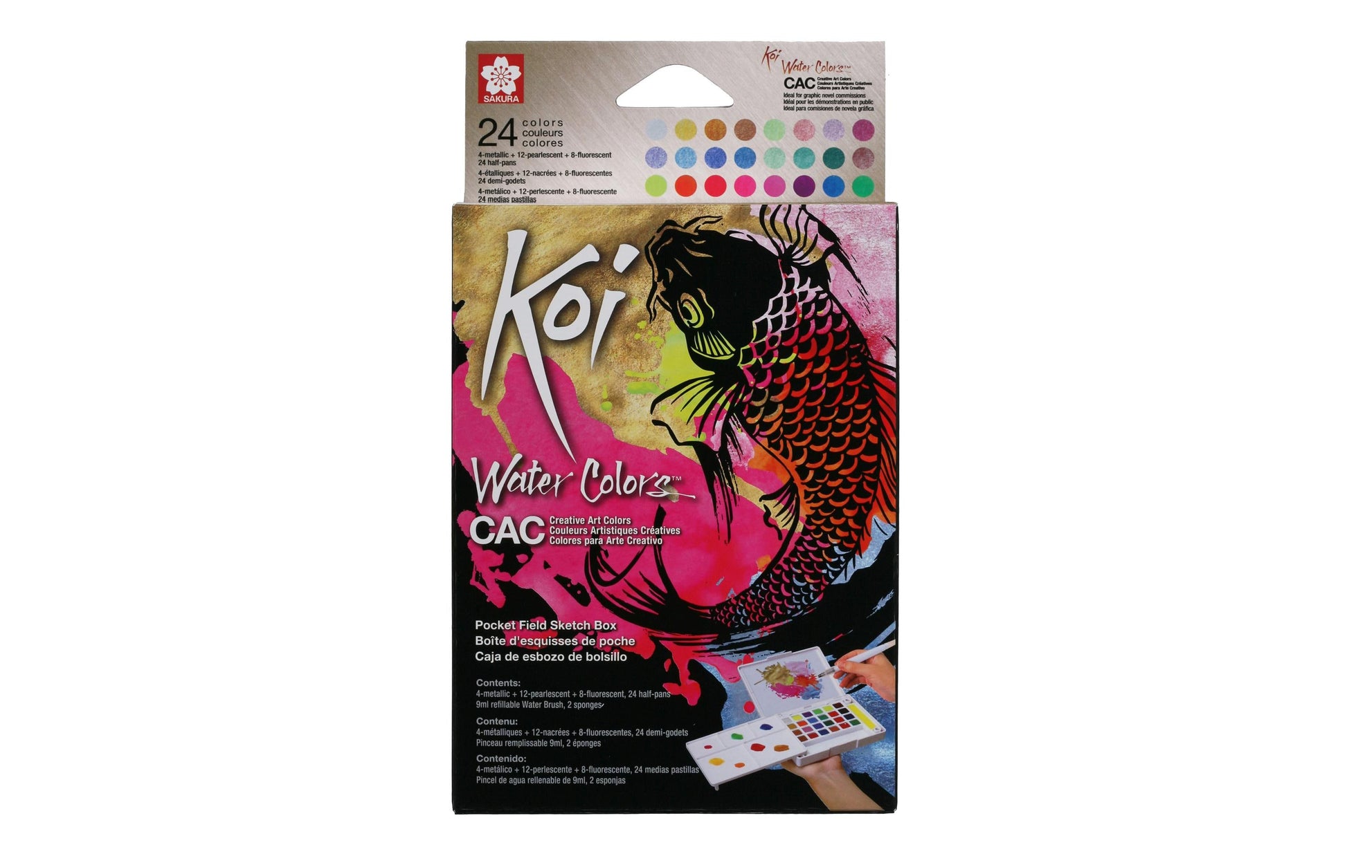 Sakura Koi Aquarellfarbe – Mehrfarbig, Metallic – 24 Farben (Palette, 24 Näpfchen) – für Papier