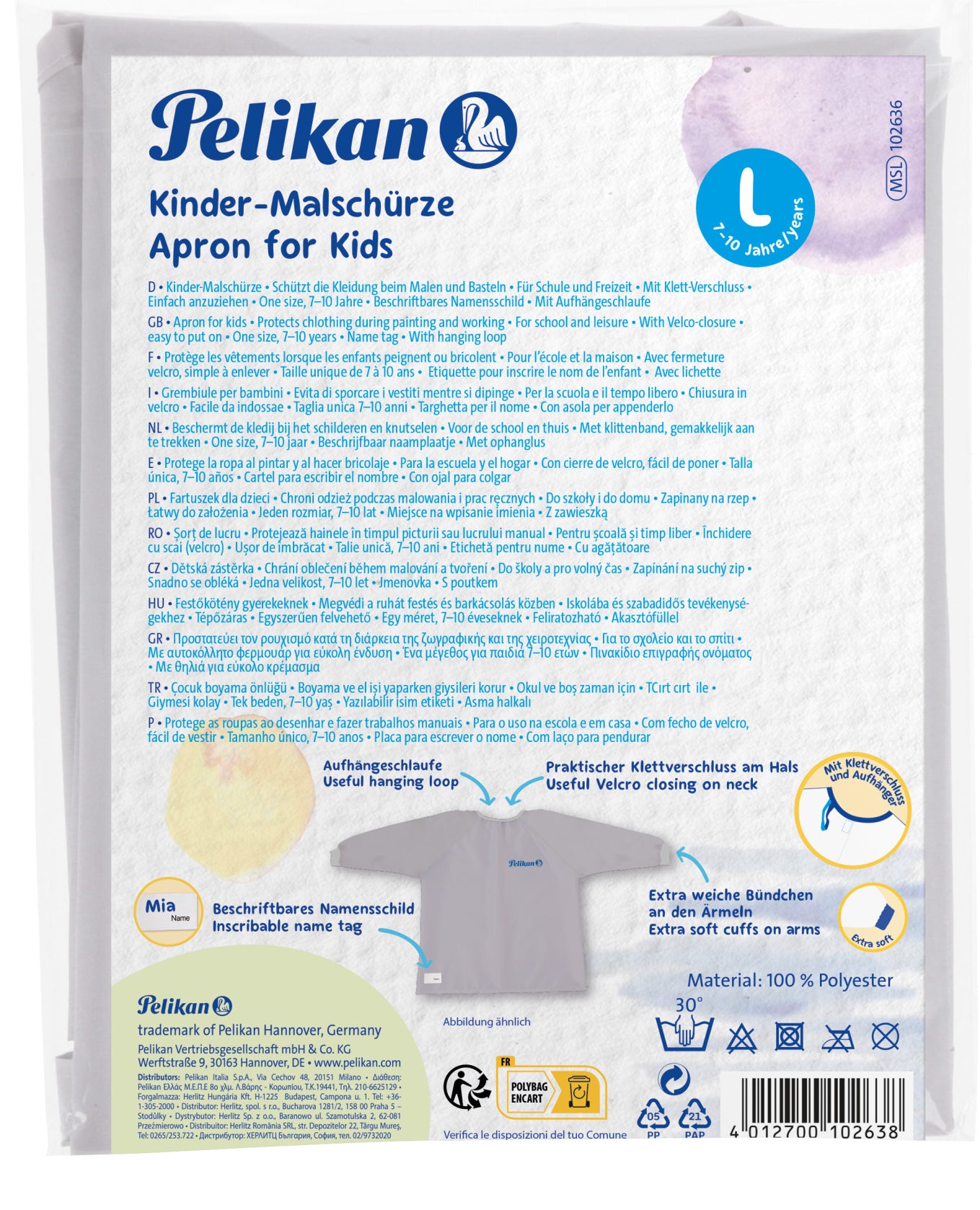 Pelikan Malschürze – Kinder 7–10 Jahre, Grau, 1 Stück