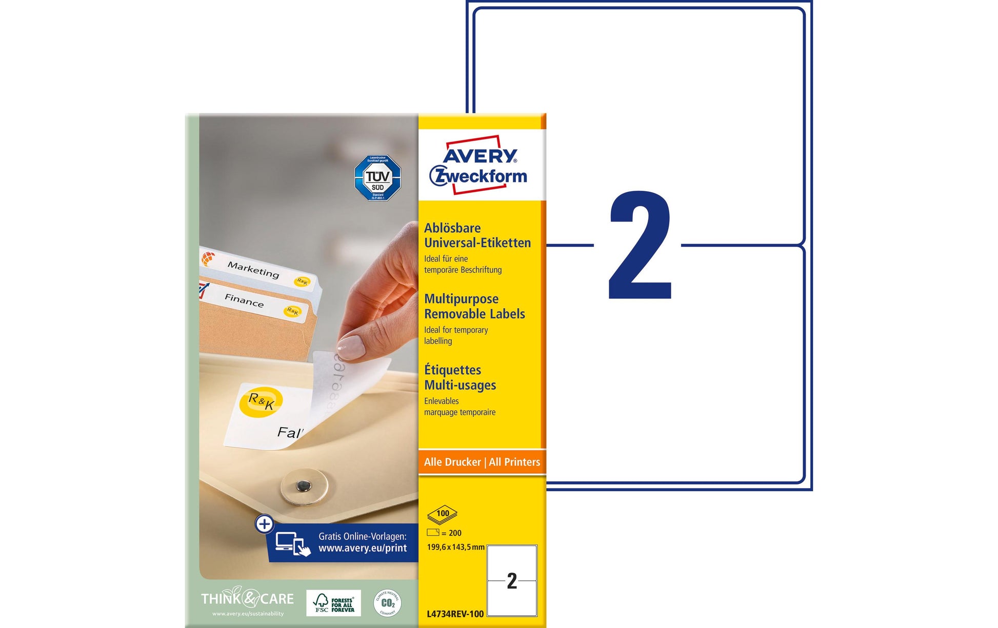 Avery Etiketten L4734REV-100, weiss, selbstklebend