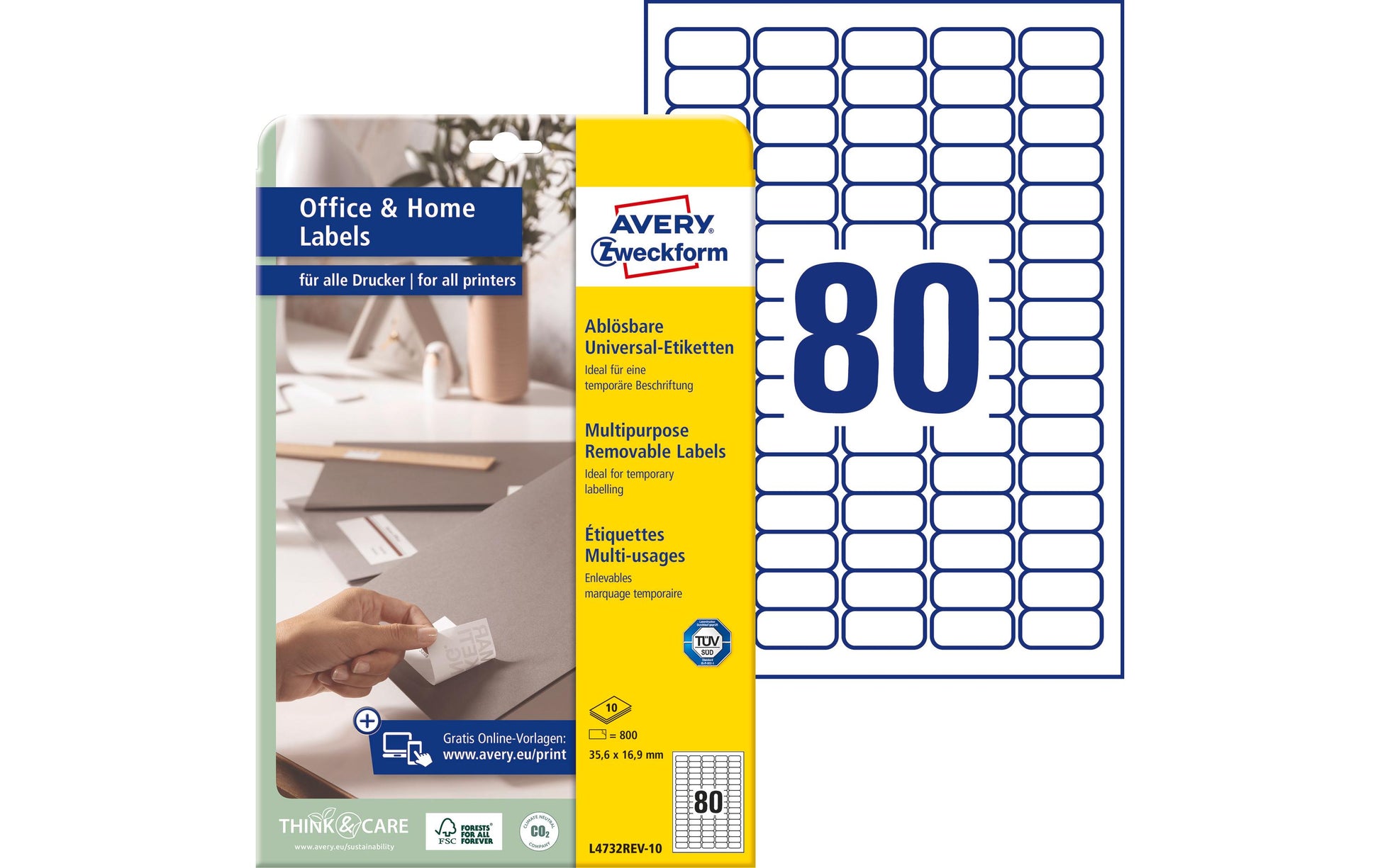 AVERY Zweckform L4732REV-10 – Etiketten A4 36 × 17 mm – Papier, weiss – wiederablösbar – Laser/Inkjet – FSC 10