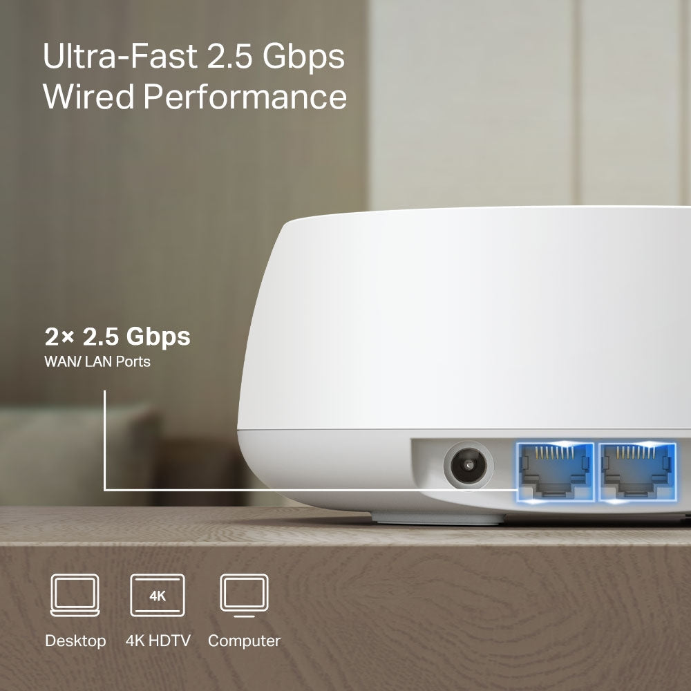TP-Link Deco BE25 – Mesh-System, Wi-Fi 7, Dual-Band (2,4/5 GHz), bis 2882 Mbit/s, 2x RJ-45, weiss