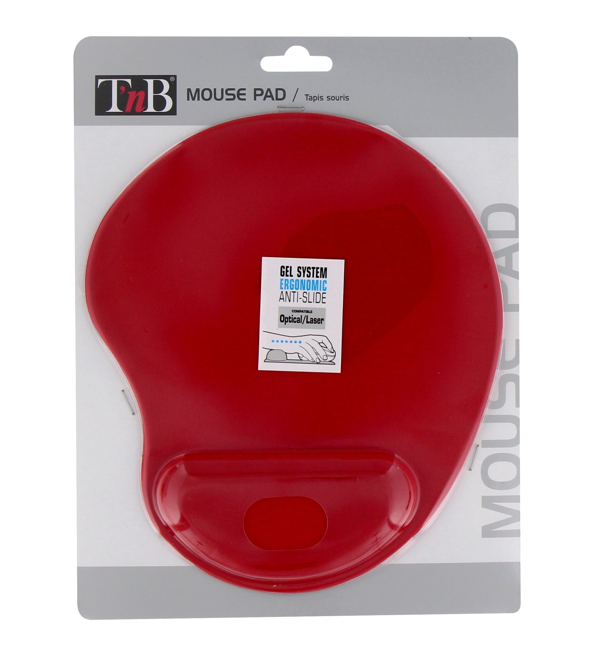 T'nB Mauspad mit Handgelenkauflage – Polyurethan (PU) – Rot – 235 × 205 mm – rutschfest