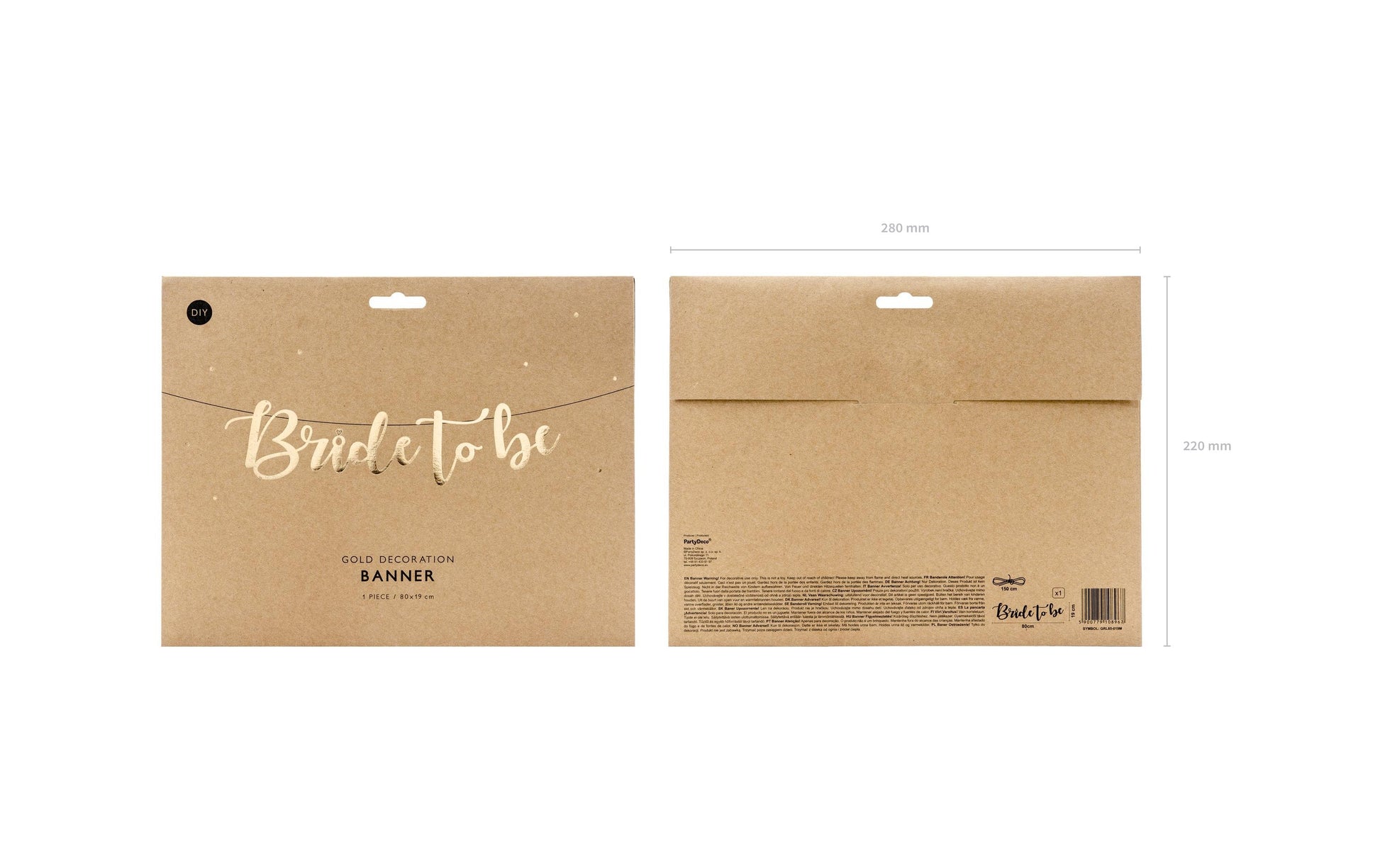 PartyDeco Girlande Bride to be – Gold – 80 × 19 cm – Papier – 1 Stk
