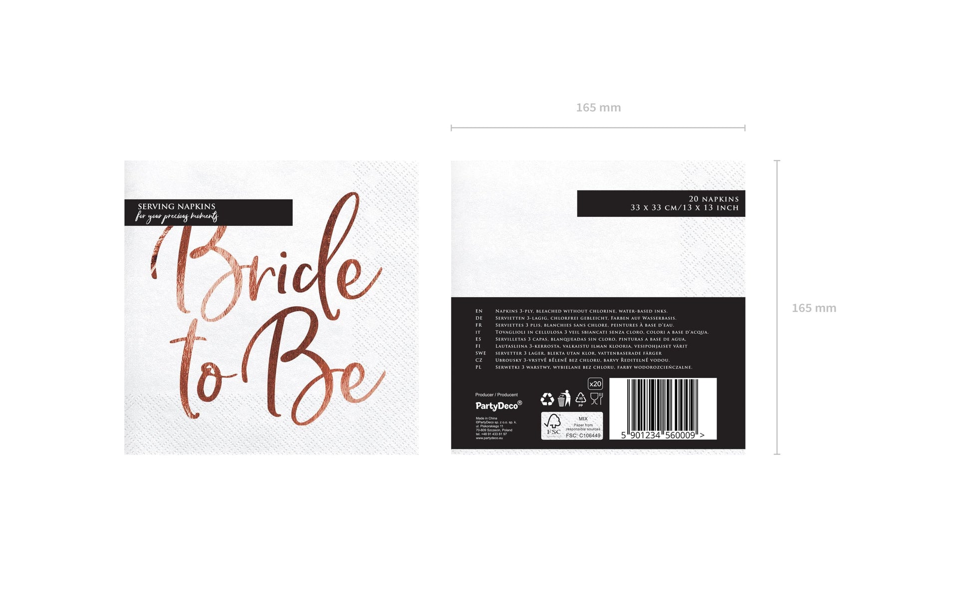 PartyDeco Servietten Bride to be – 33 × 33 cm, 3-lagig – 20 Stück