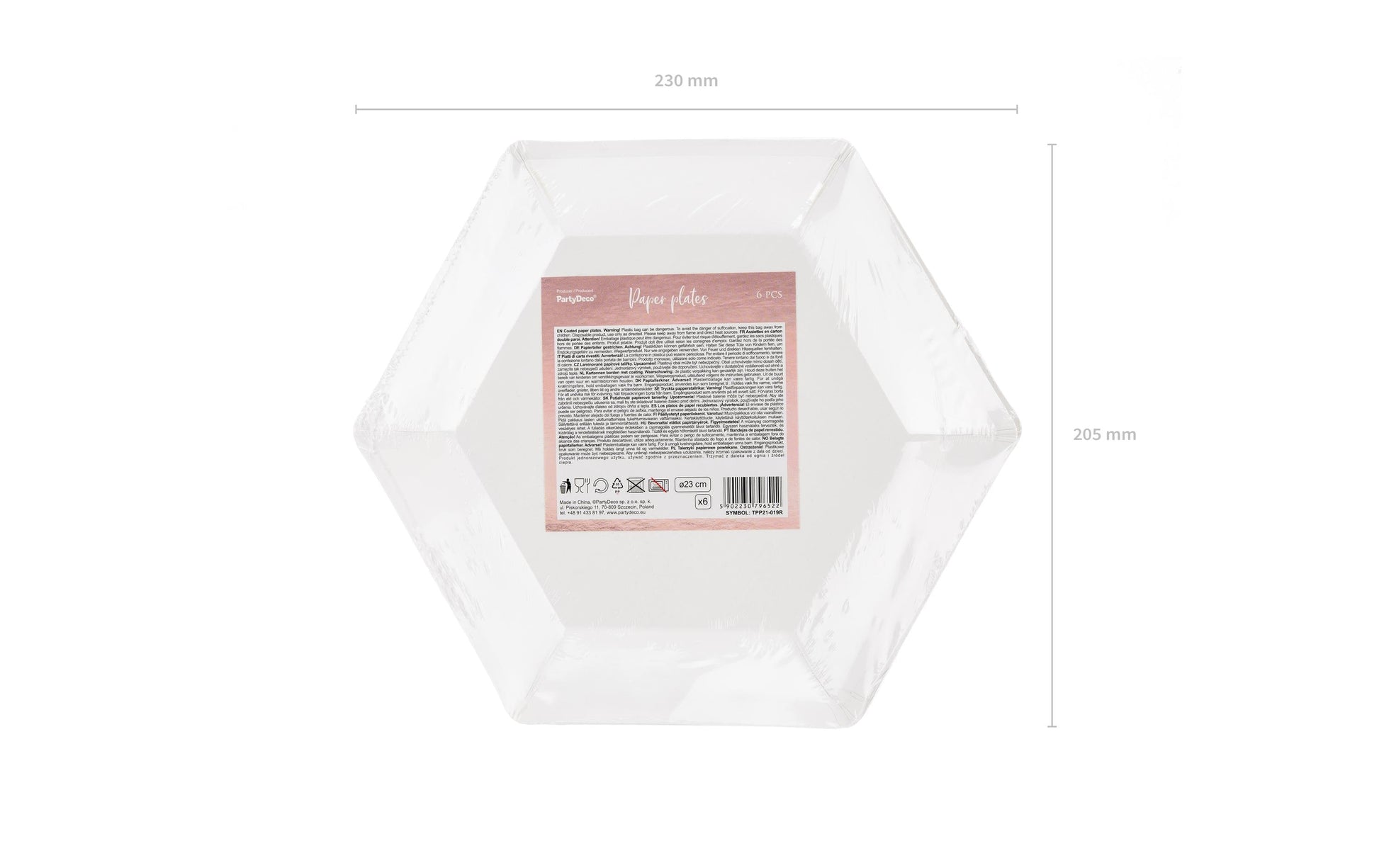 PartyDeco Teller, Papier/Karton, Sechseck – Ø 23 cm, Roségold – 6 Stk.