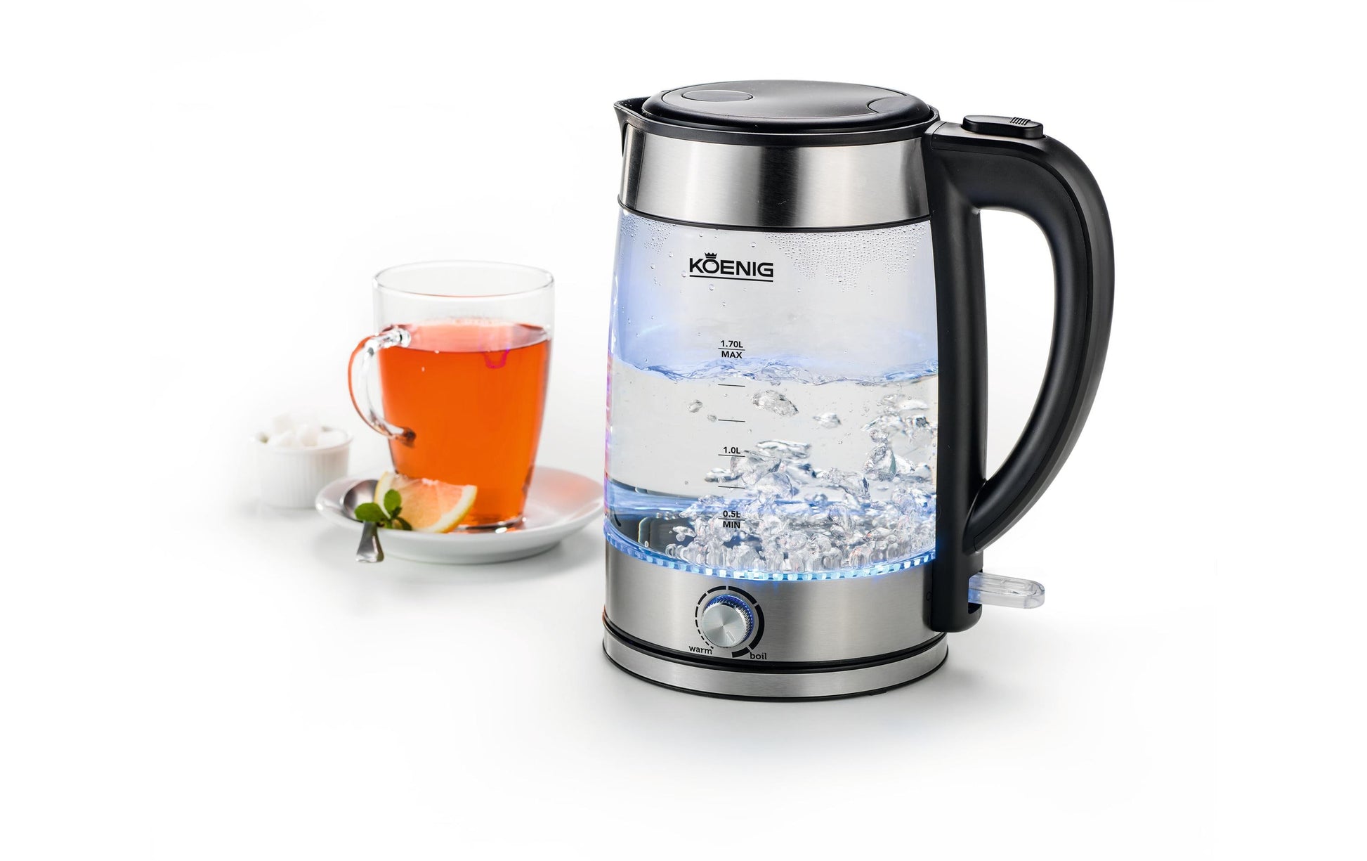 Koenig Wasserkocher – 1,7 l, mit Temperaturwahl, Glas/Edelstahl, B02115