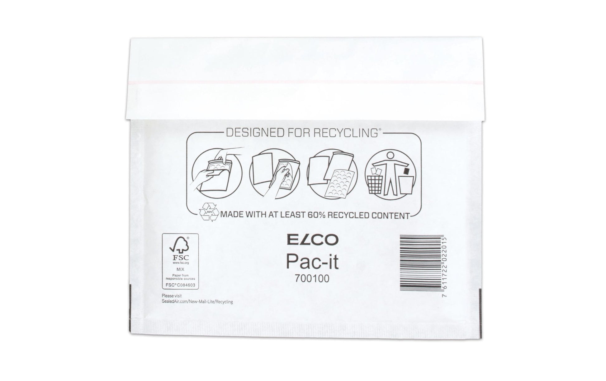 Elco Luftpolstertasche – 170 × 200 mm, weiss, selbstklebend, recyclingfähig