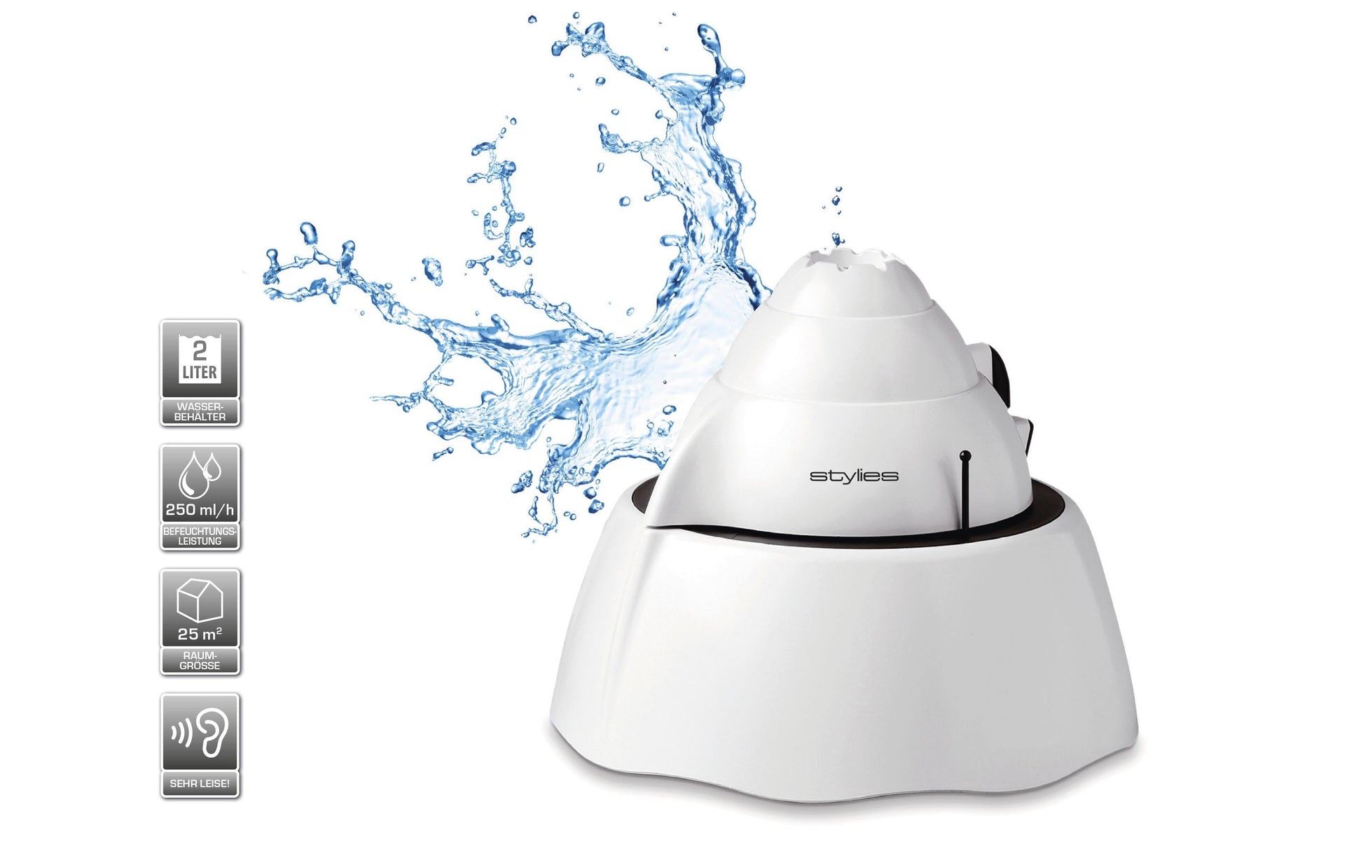 Stylies by koenig Stylies Luftbefeuchter Atria ST21033 – Dampf, 250 ml/h, Tank 2 l, bis 25 m²