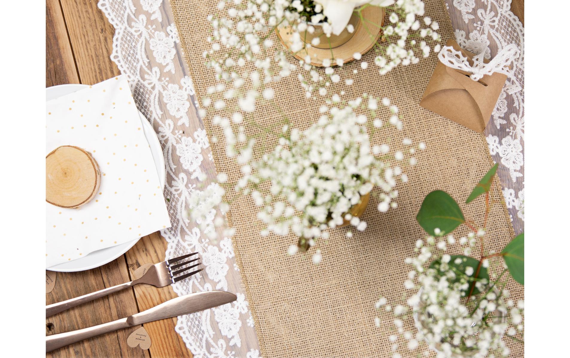 PartyDeco Tischläufer – 28×500 cm, Jute, Braun, Hochzeit