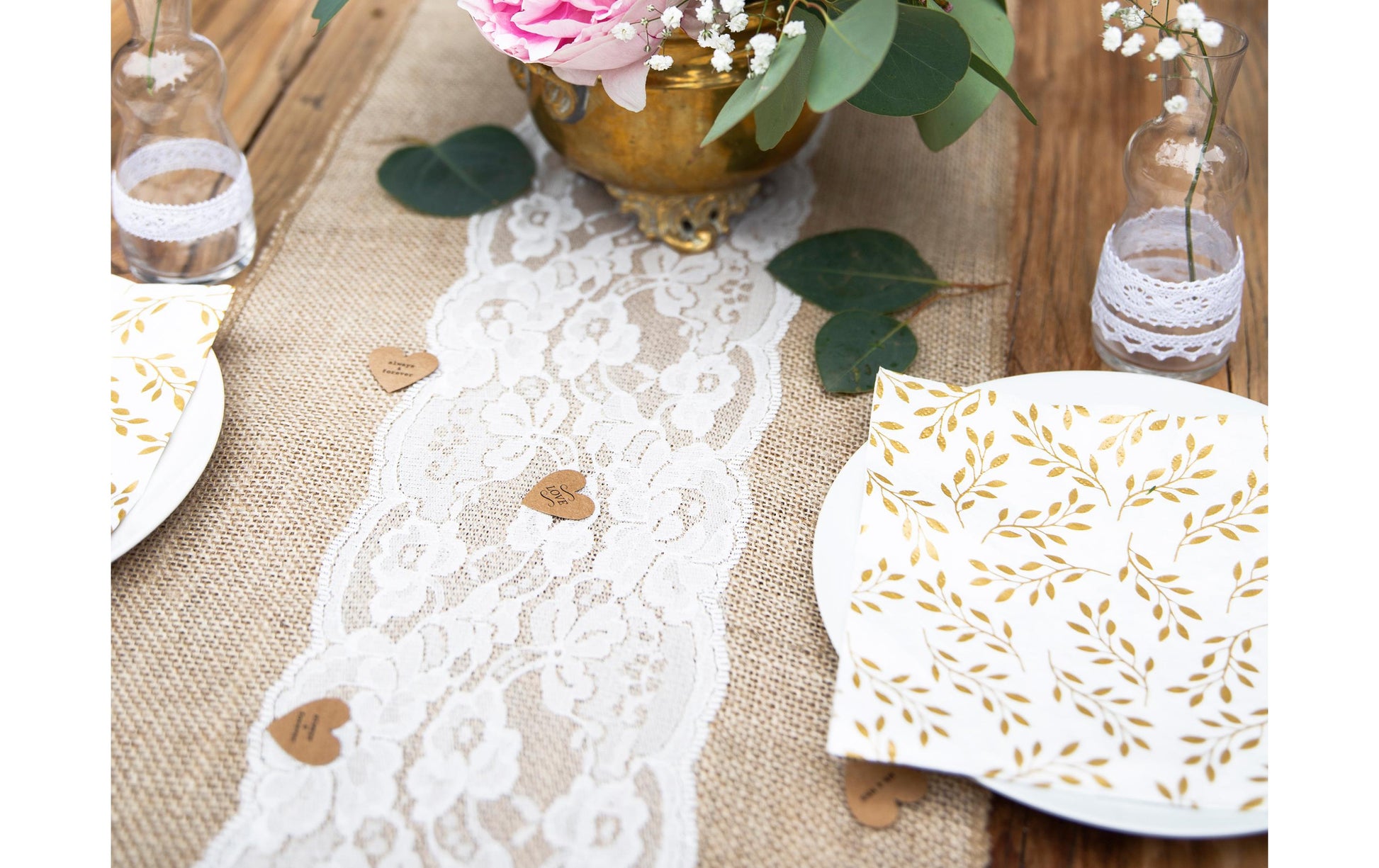 PartyDeco Tischläufer – Jute, Hochzeitsmotiv, 28 × 2,75 m