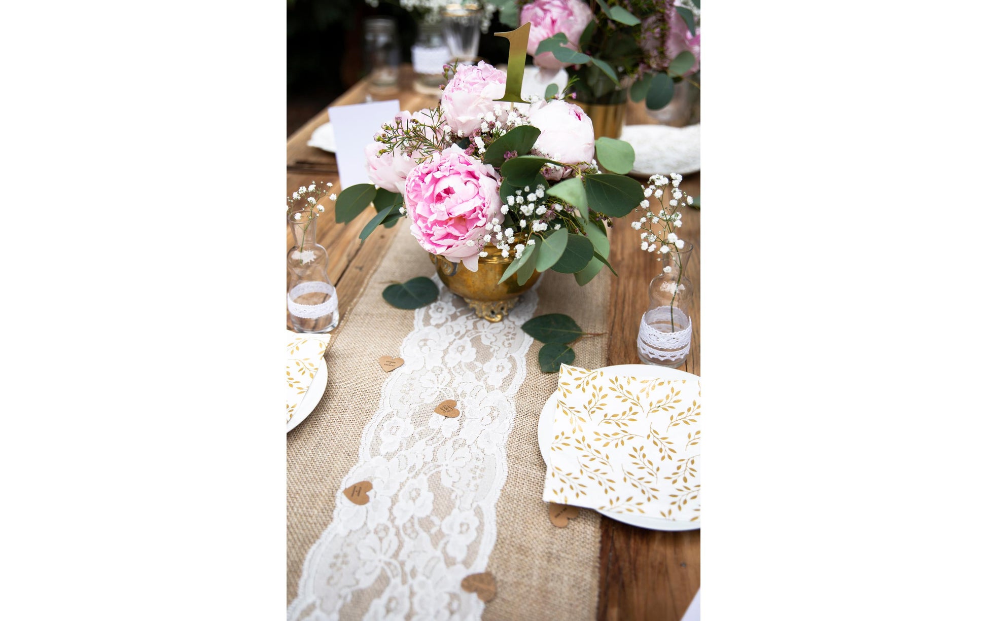 PartyDeco Deko-Zahl Hochzeit – Gold – 26,5 cm – Holz – 10 Stk