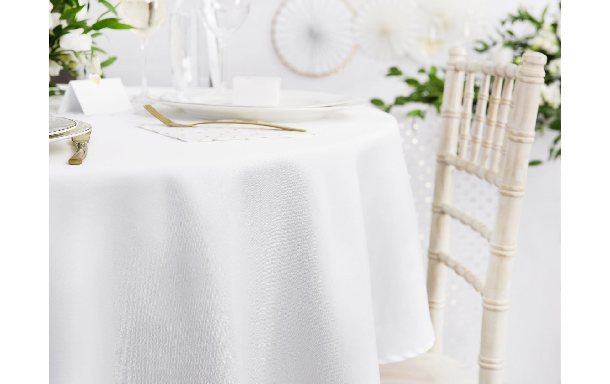 PartyDeco Runde Tischdecke – Ø 280 cm, Stoff, Weiss, Hochzeit