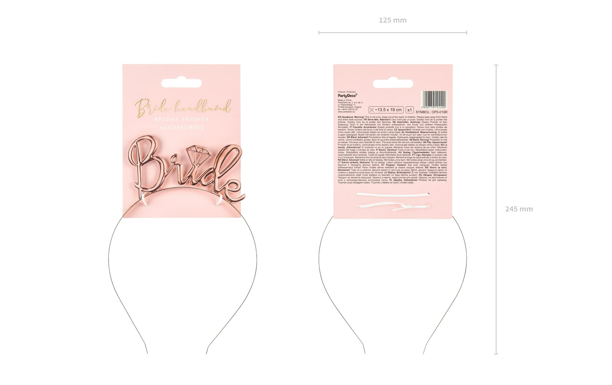PartyDeco Haarreif Bride – Roségold – Metall – 1 Stück