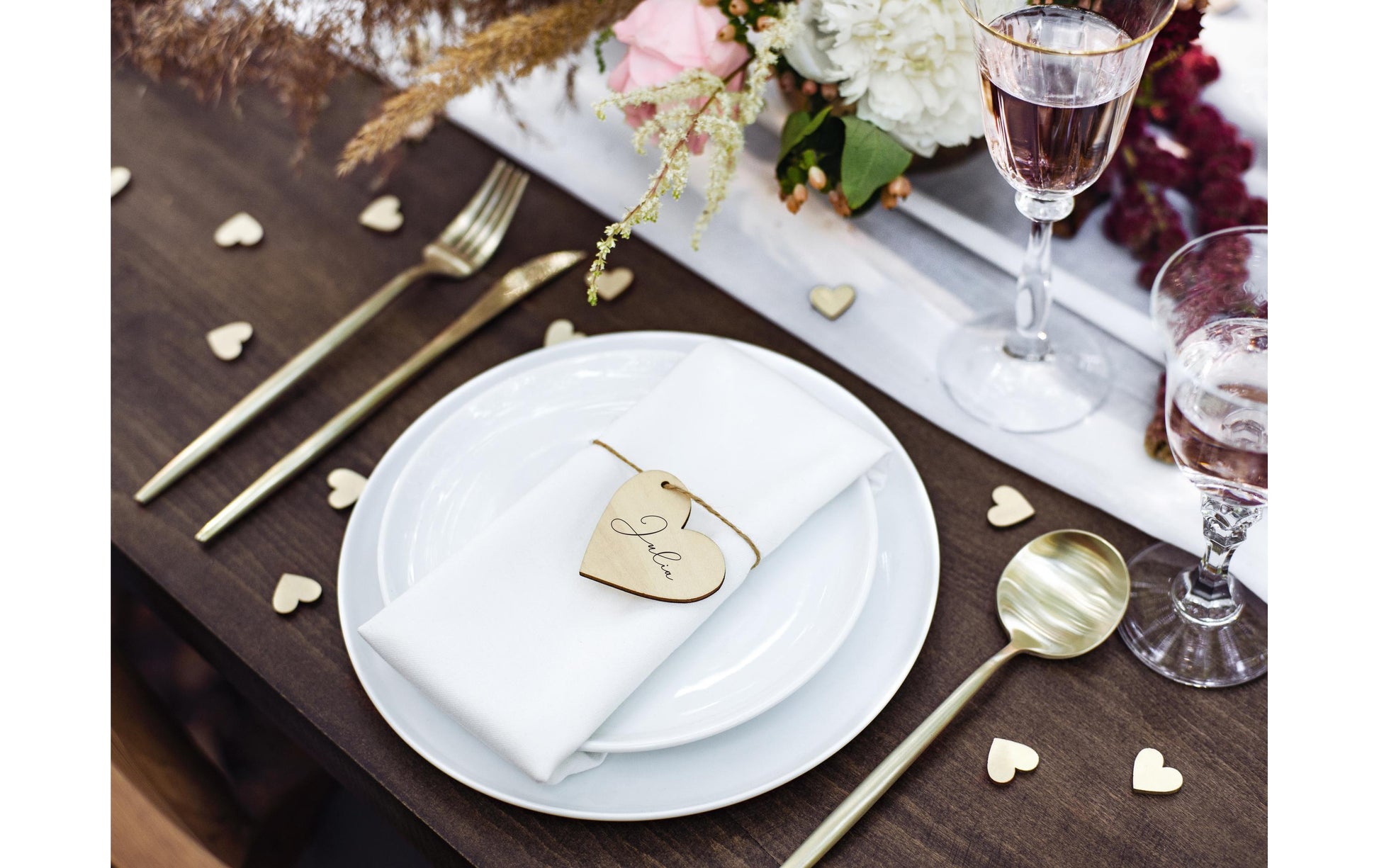 PartyDeco Tischkarten Hochzeit – Braun – 6 × 5 cm – Holz – 10 Stk