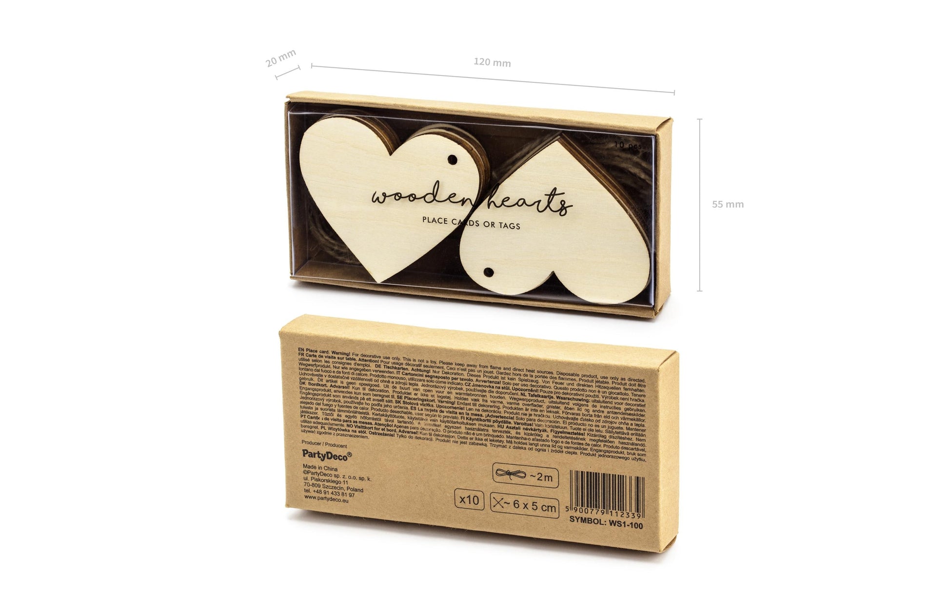 PartyDeco Tischkarten Hochzeit – Braun – 6 × 5 cm – Holz – 10 Stk