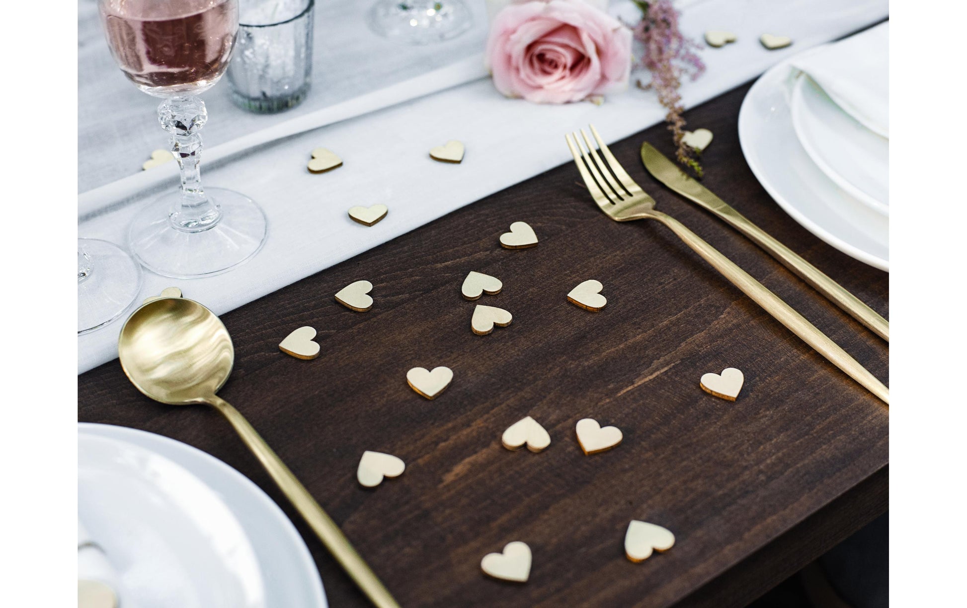 PartyDeco Streudeko Herz Hochzeit – Braun – 2 × 2 cm – Holz – 50 Stk
