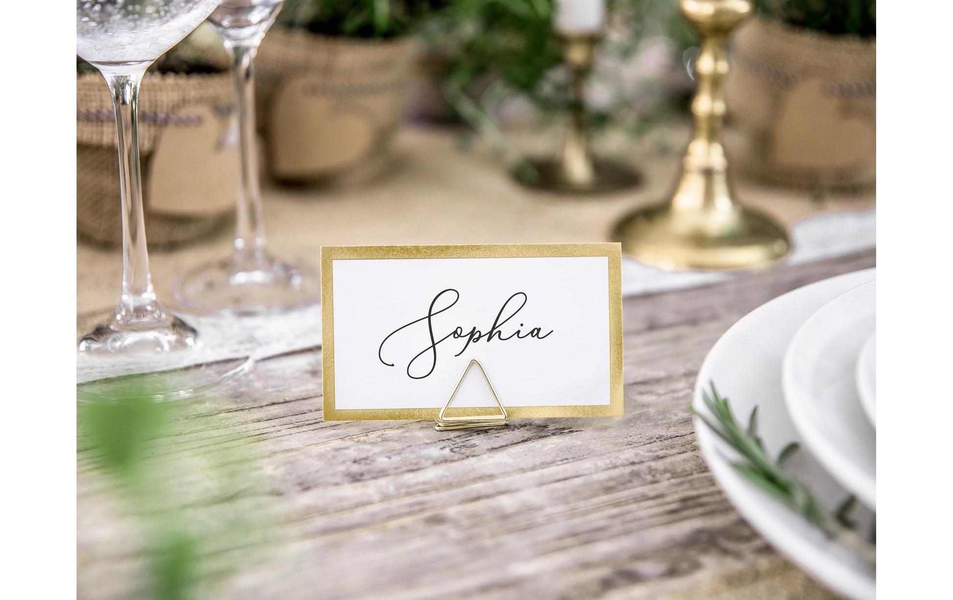 PartyDeco Tischkartenhalter Triangel Hochzeit – Gold – 9 × 12 cm – 10 Stk