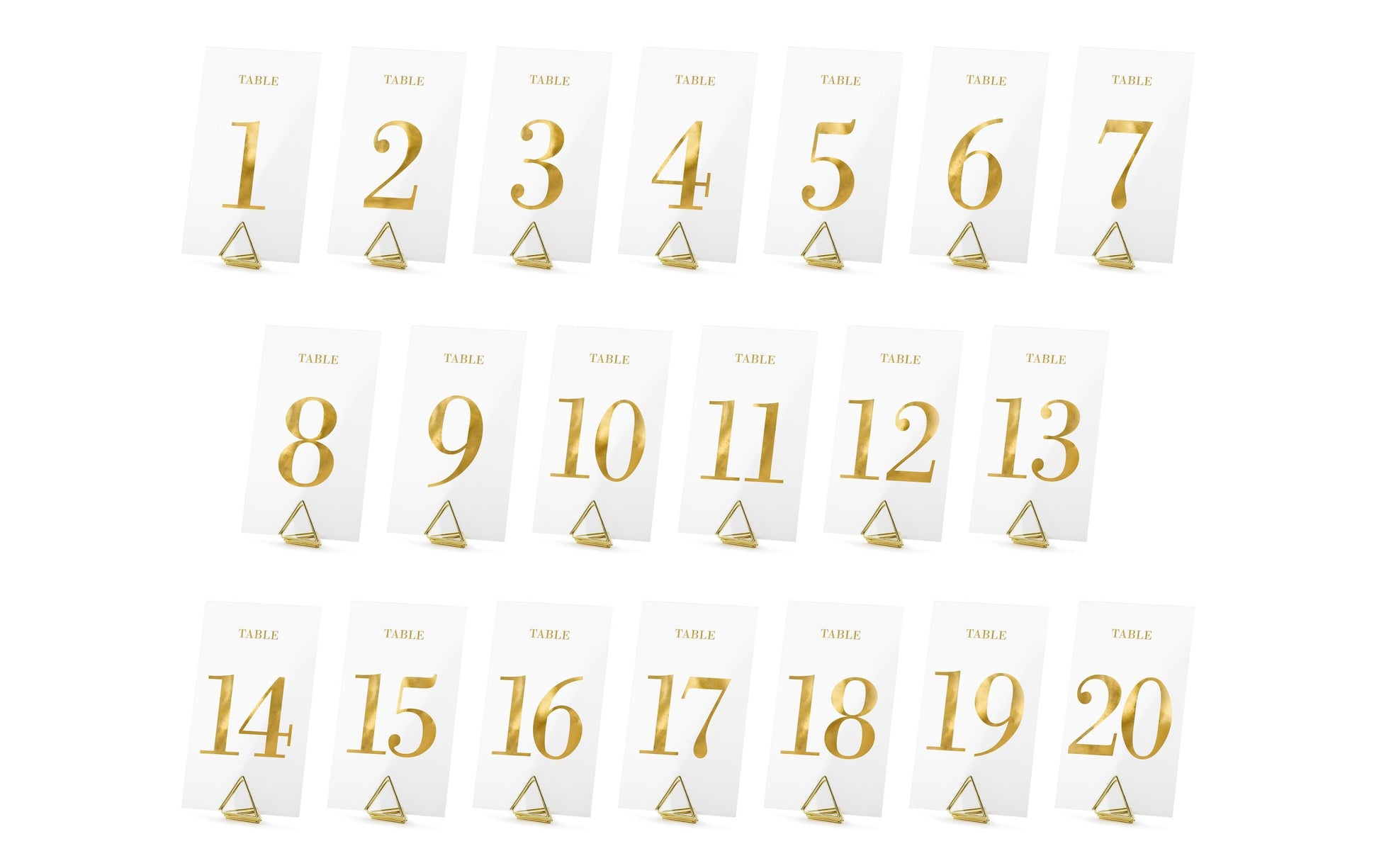 PartyDeco Tischnummern Karten Hochzeit – gold/transparent – 7 × 12 cm – Papier – 20 Stk