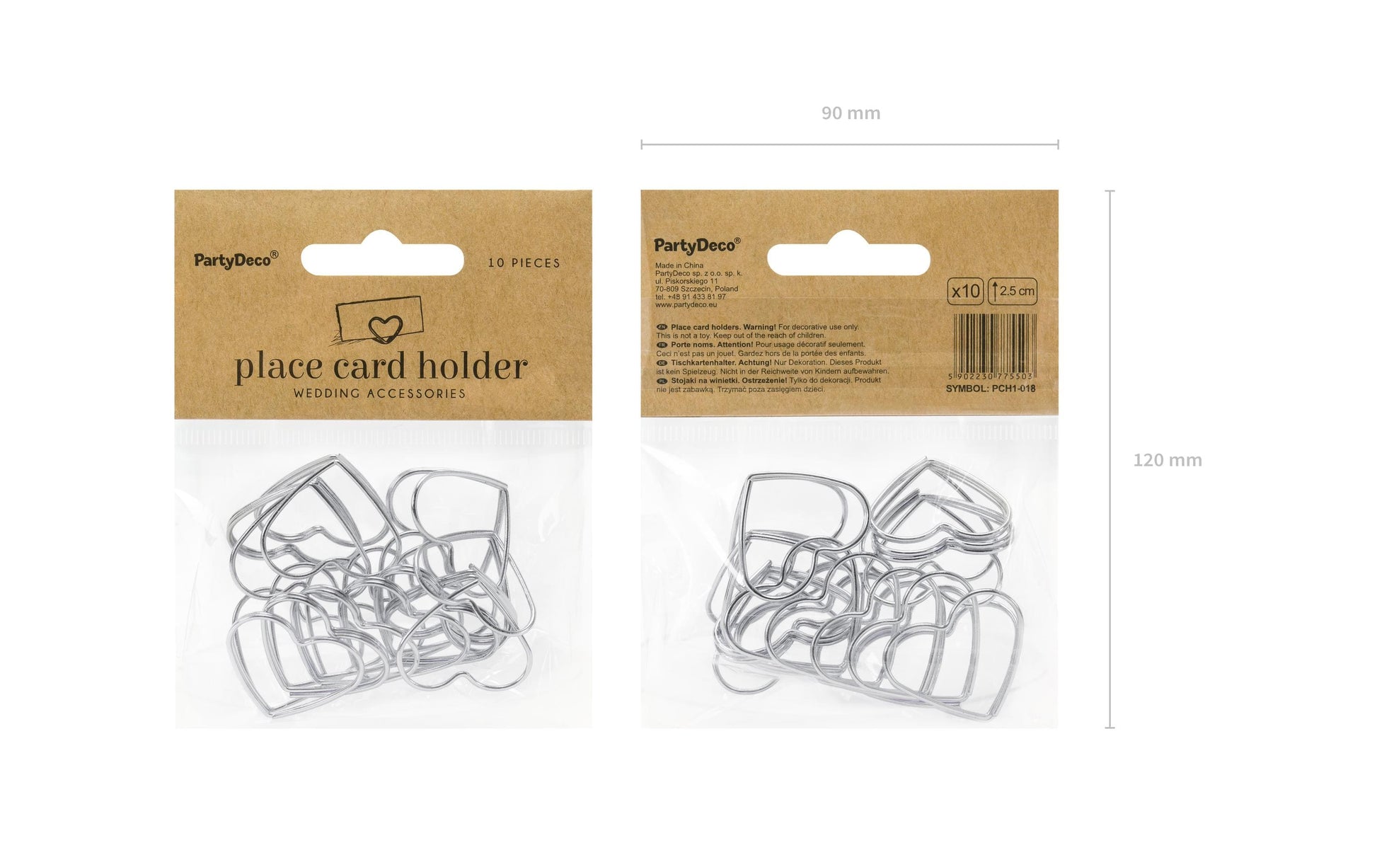 PartyDeco Tischkartenhalter Hochzeit – Silber – 9,0 × 12,0 cm – 10 Stk