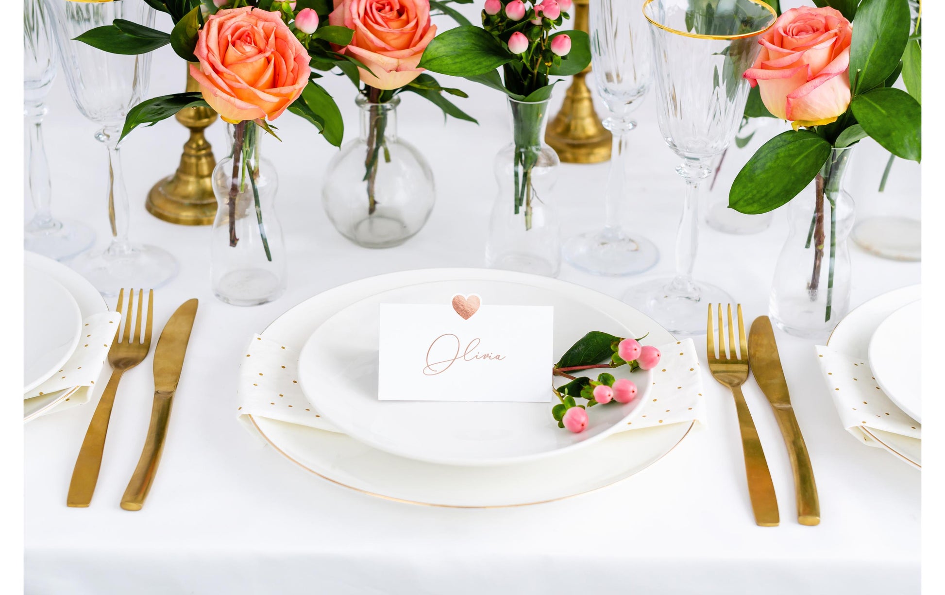 PartyDeco Tischkarten Hochzeit – Roségold – 10 × 5 cm – Papier – 10 Stk