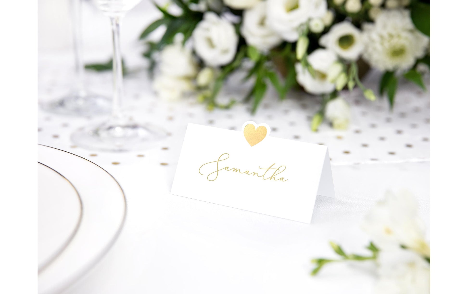PartyDeco Tischkarten Herz – Weiss – 10 × 5 cm – Papier – 10 Stk