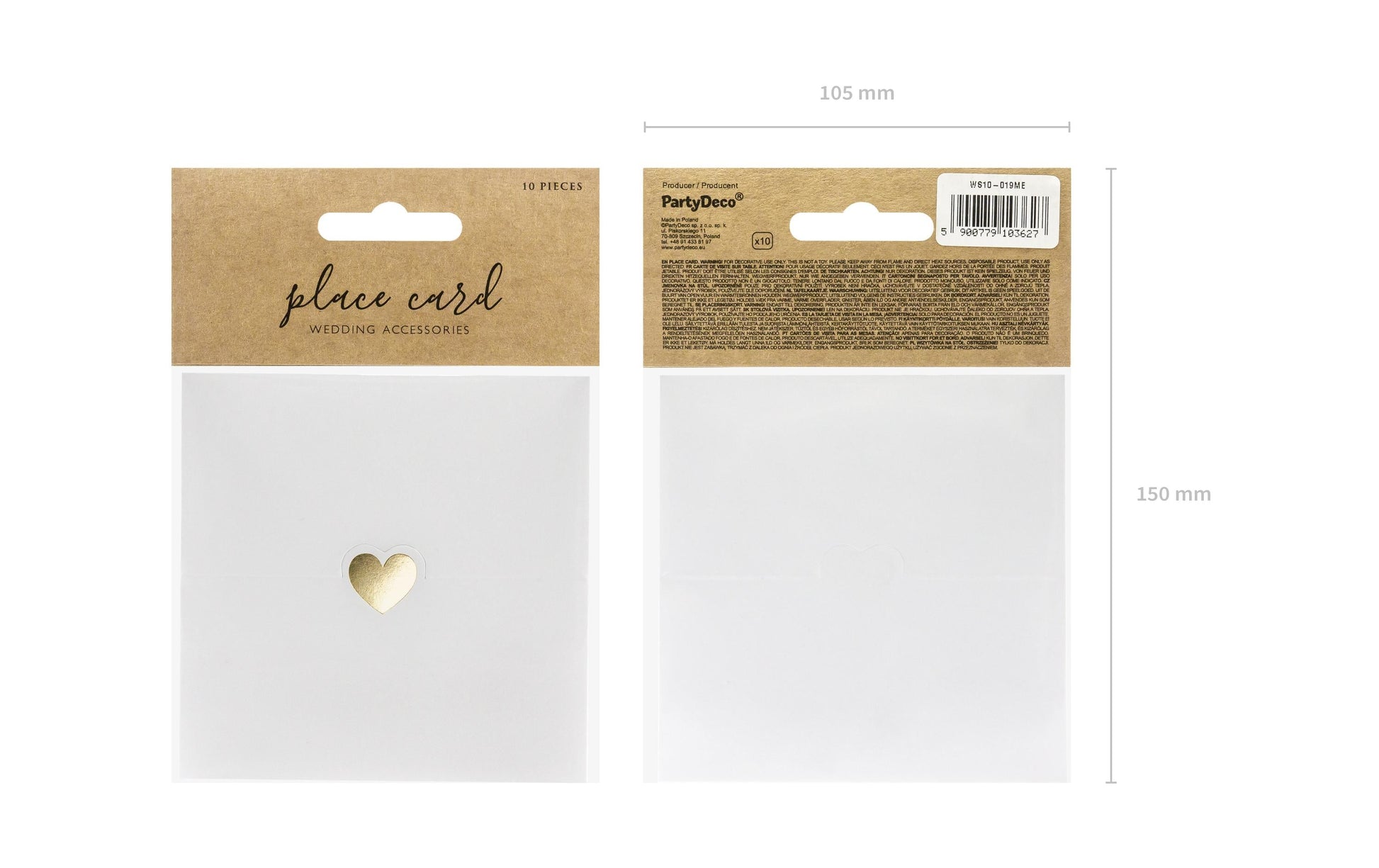 PartyDeco Tischkarten Herz – Weiss – 10 × 5 cm – Papier – 10 Stk