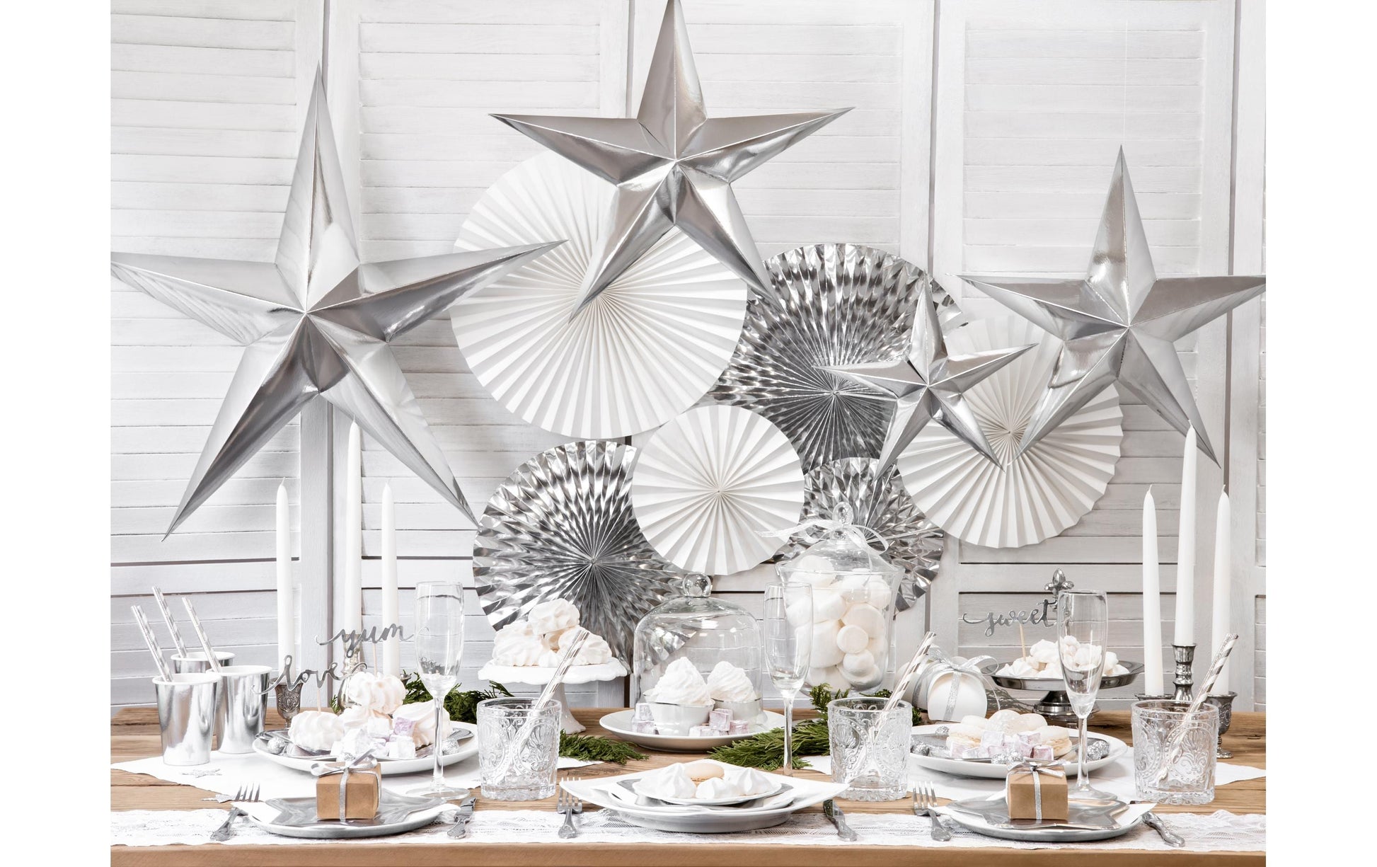 PartyDeco Rosetten – Weiss – 23, 32, 40 cm – 3 Stk – für Hochzeit