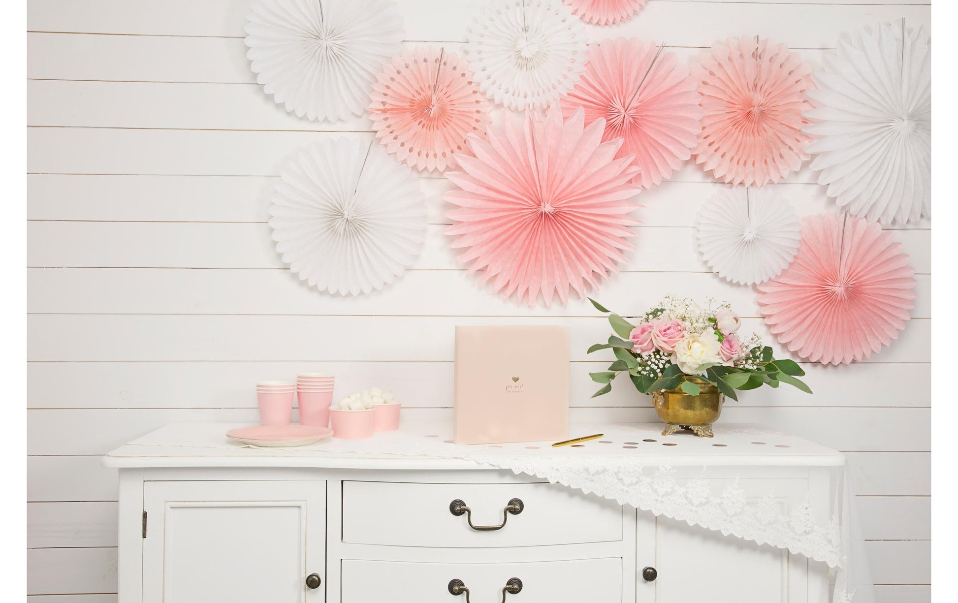 PartyDeco Rosetten Fächer – Crème – 20, 25, 30 cm – Papier – 3 Stk