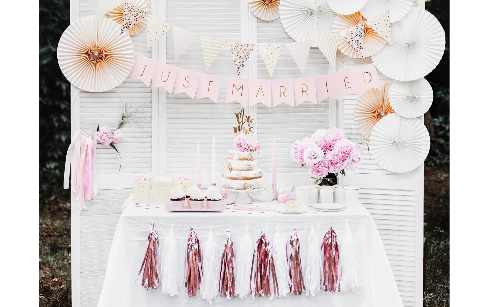 PartyDeco Rosetten – Weiss – 23, 32, 40 cm – 3 Stk – für Hochzeit