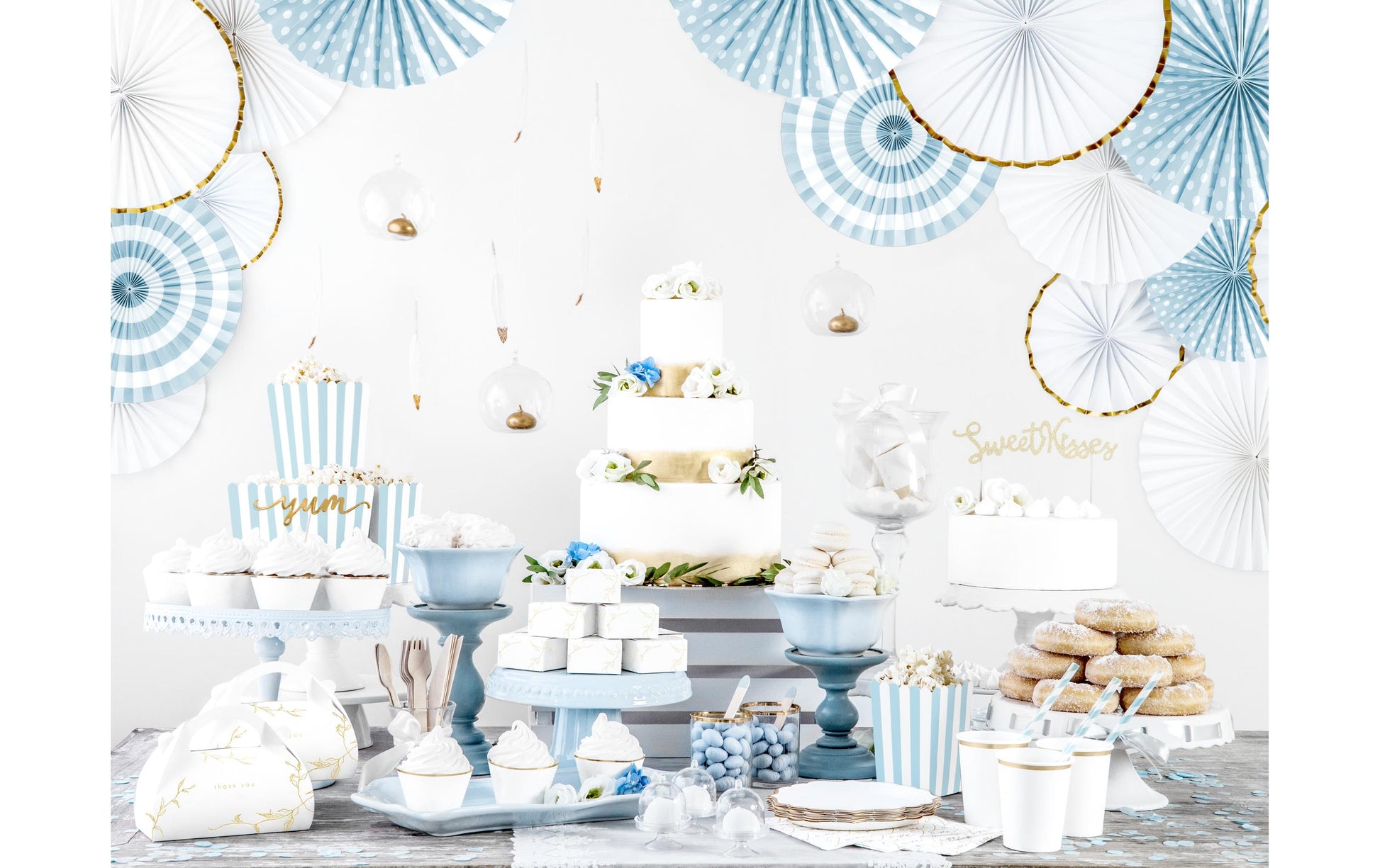 PartyDeco Rosetten – Weiss – 23, 32, 40 cm – 3 Stk – für Hochzeit