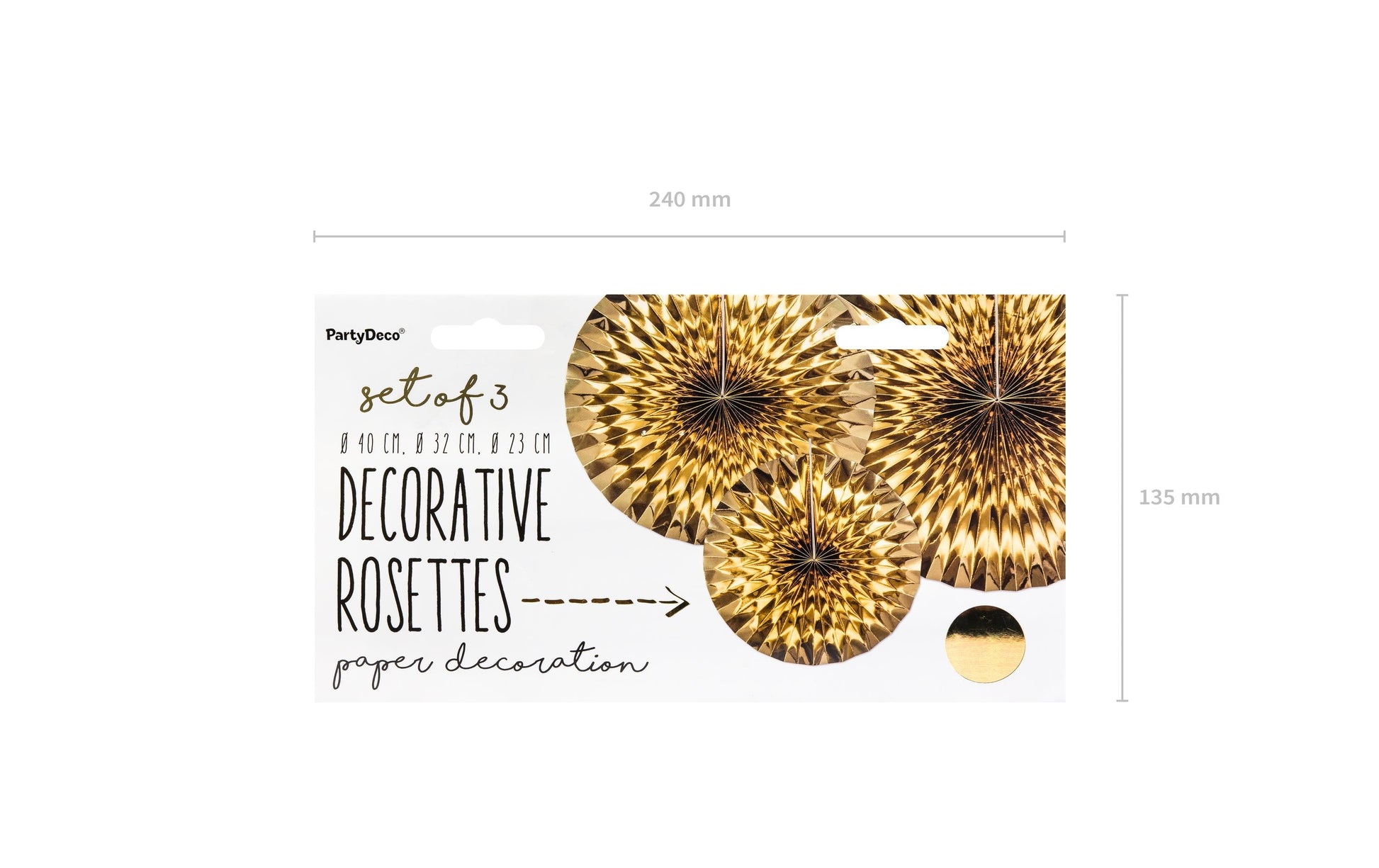 PartyDeco Rosetten – Gold – Ø 23, 32, 40 cm – Papier – 3 Stk