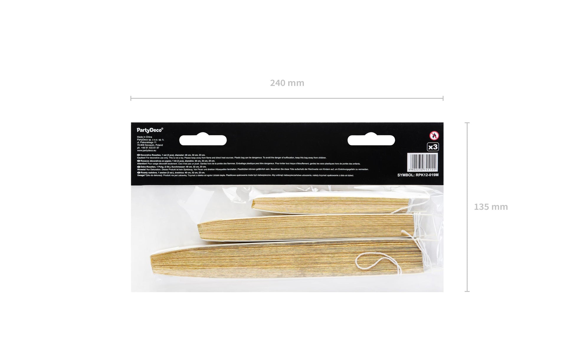 PartyDeco Rosetten – Gold – Ø 23, 32, 40 cm – Papier – 3 Stk