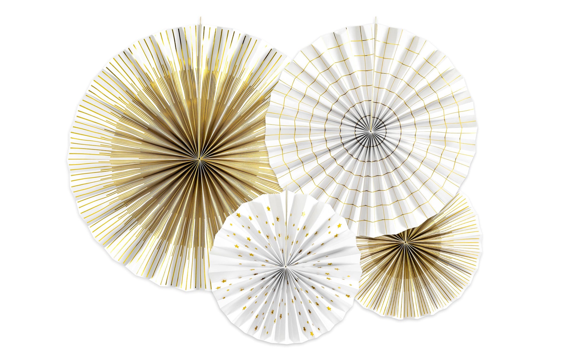 PartyDeco Rosetten – Weiss/Gold – 23, 32, 40 cm – 4 Stk – für Wand