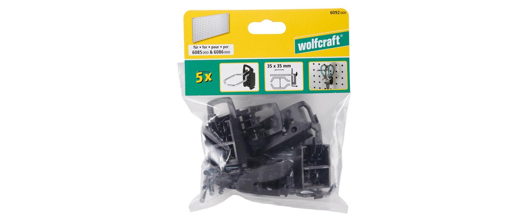 wolfcraft GmbH Wolfcraft Lochwandschlaufenhaken – 5-teilig, schwarz, B 45 × H 68 × T 95 mm, für Lochwände