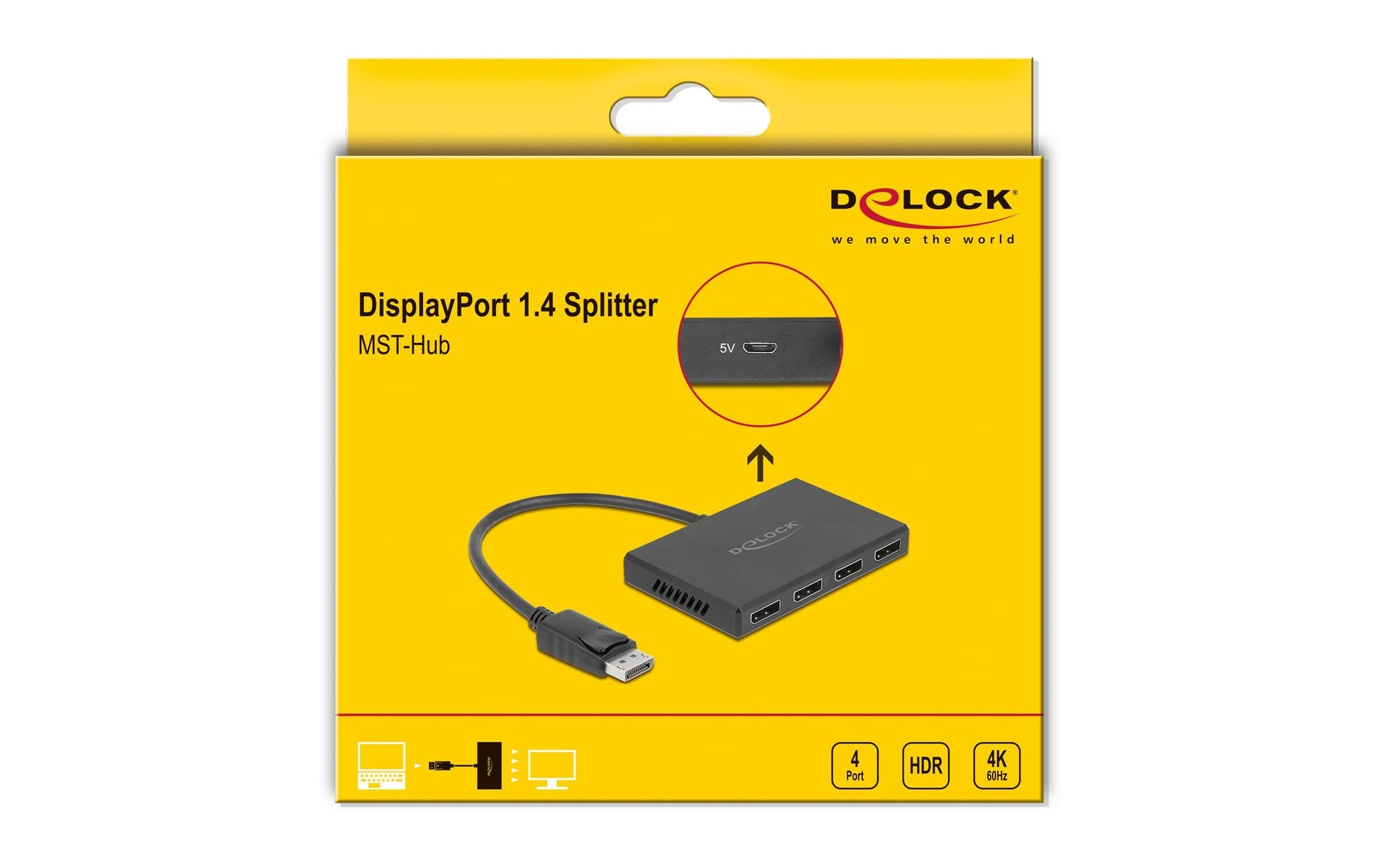 DeLOCK DisplayPort 1.4 – DisplayPort-Splitter, 1×4, aktiv, Micro-USB