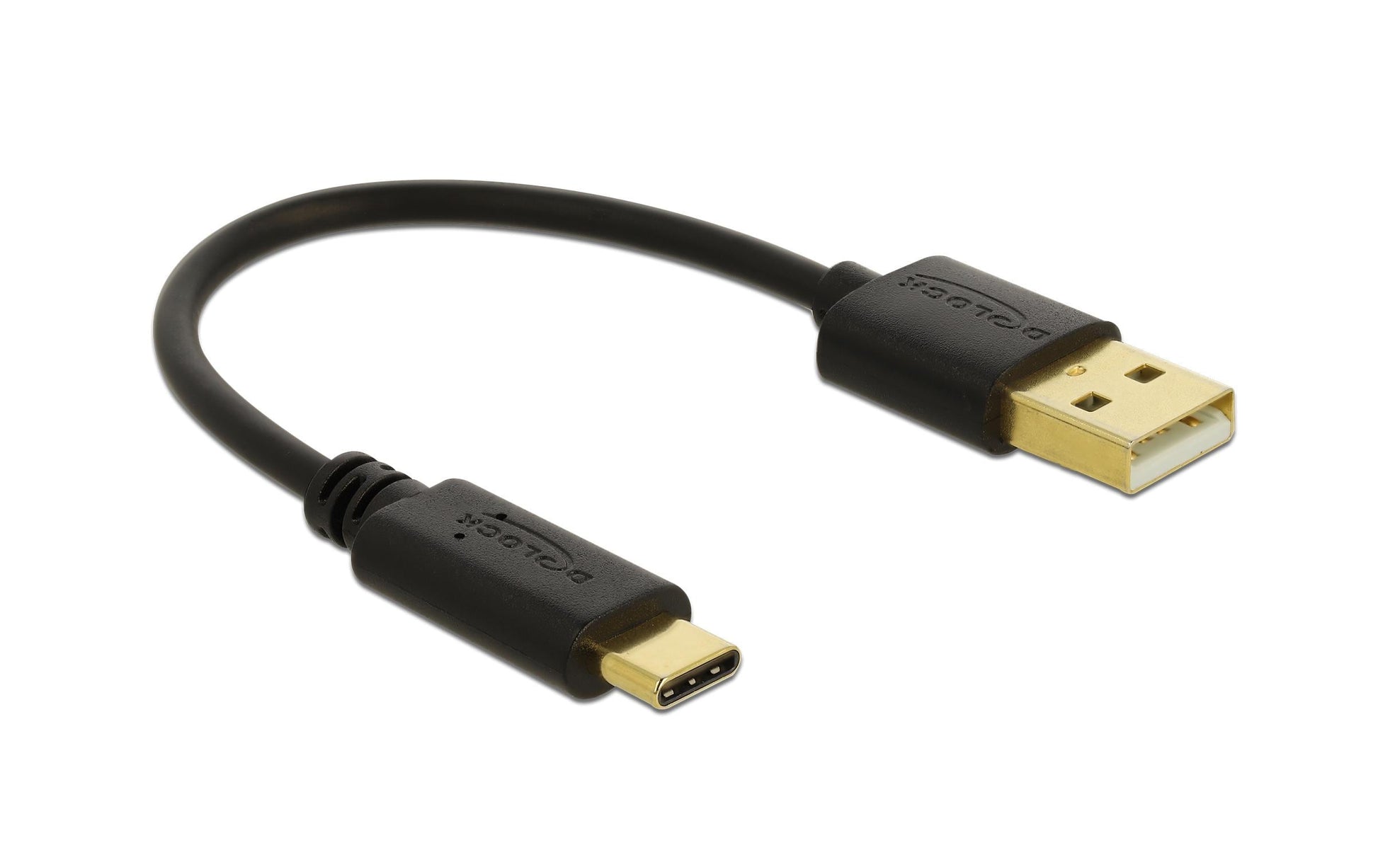 DeLOCK USB-A auf USB-C Kabel – 0,15 m – Nur Laden, Goldstecker – Schwarz