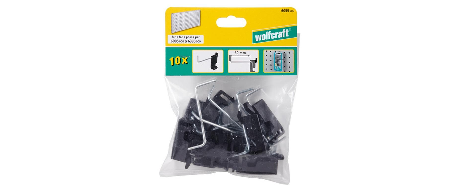 wolfcraft GmbH Wolfcraft Lochwandhaken – 10-teilig, J-Haken, schwarz, B 19 × H 80 × T 80 mm