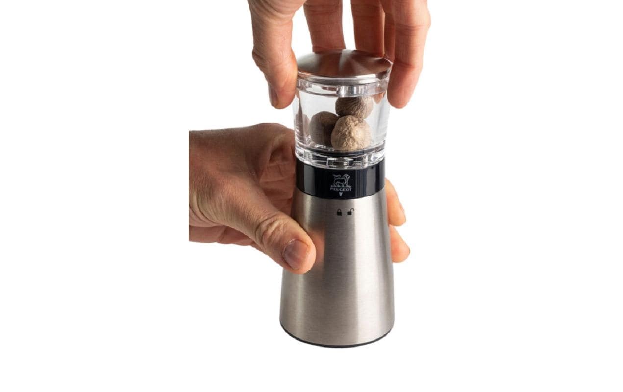 Peugeot Muskatmühle Daman – für Muskatnuss – manuell – Edelstahl, Silber – 15 cm