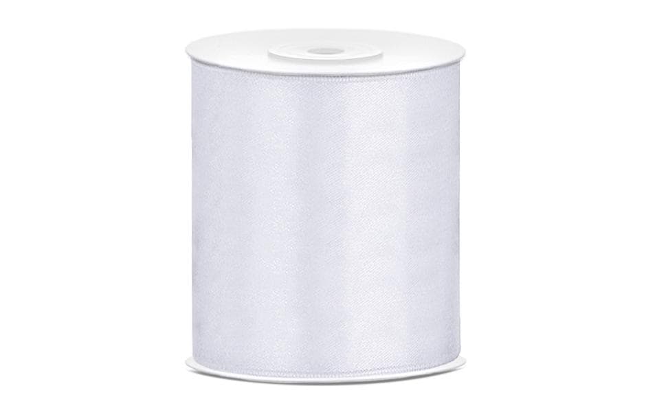 PartyDeco Satinband – Weiss – 10 cm × 25 m – Satin – 1 Stk