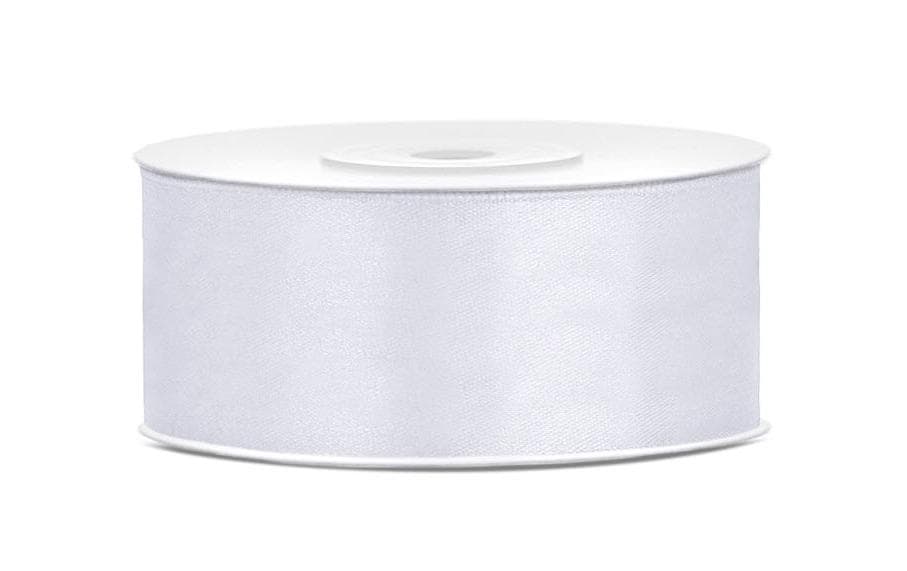 PartyDeco Geschenkband Satin Weiss – 25 mm × 25 m