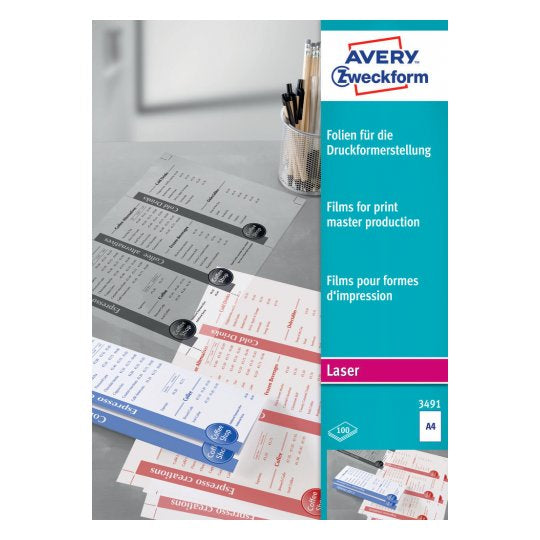 AVERY Zweckform Transparentfolie (Drucker) Transparent – matt, A4, 100 µm, Laser, 100 Blatt